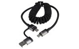 Wayme kabel do ładowania i synchronizacji, w oplocie z mikrofibry, spiralny, 50 - 150 cm, USB / C > USB-C, max 60W