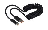 Wayme kabel do ładowania i synchronizacji, w oplocie z mikrofibry, spiralny, 50 - 180 cm, USB > USB-C, max 100W, czarny