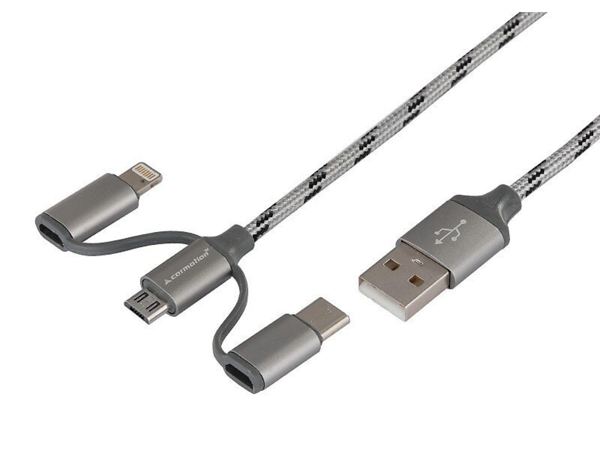 Kabel do ładowania i synchronizacji 120 cm, 3w1: USB > micro USB + Lightning + USB-C