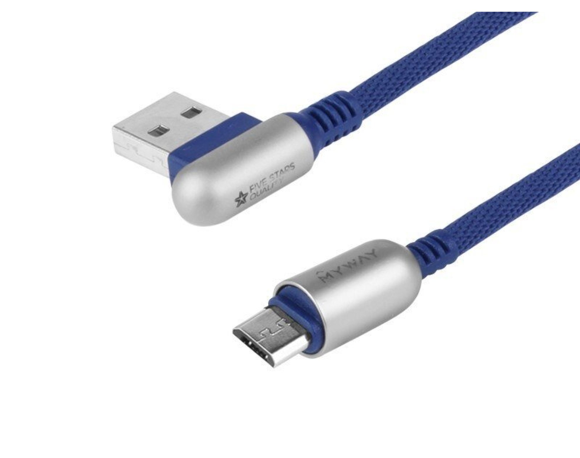 Kabel do ładowania i synchronizacji, 120 cm, w oplocie z mikrofibry, dwustronne kątowe USB > micro USB, navy