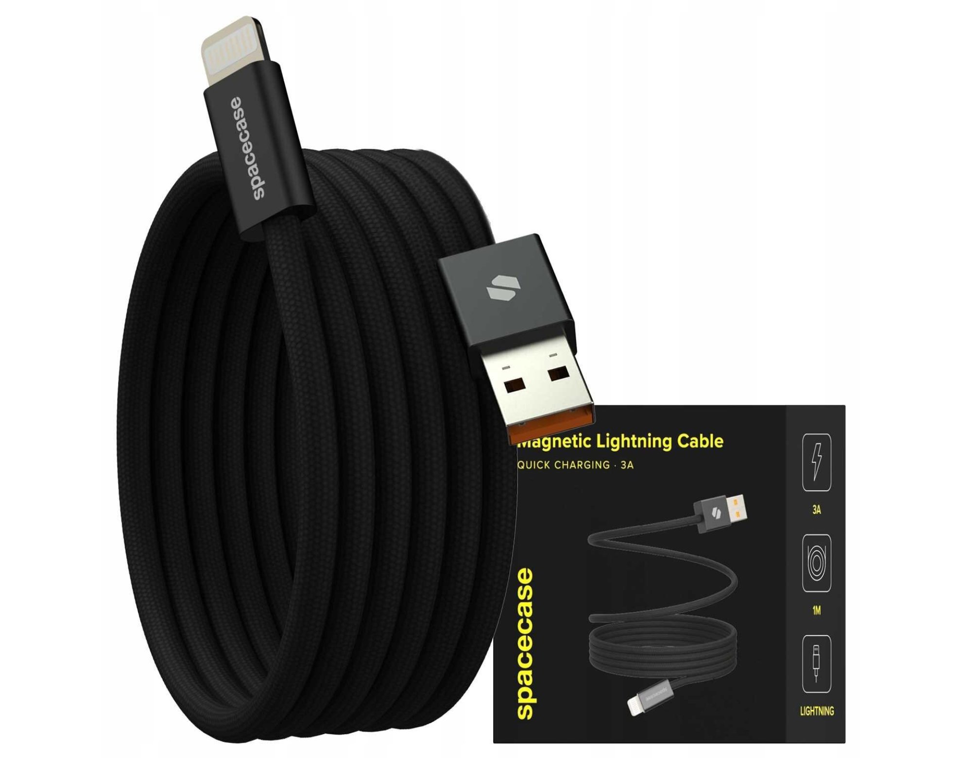 Kabel magnetyczny zwijany SPACECASE USB-A to Lightning Magnetic Cable 1M 12W Czarny