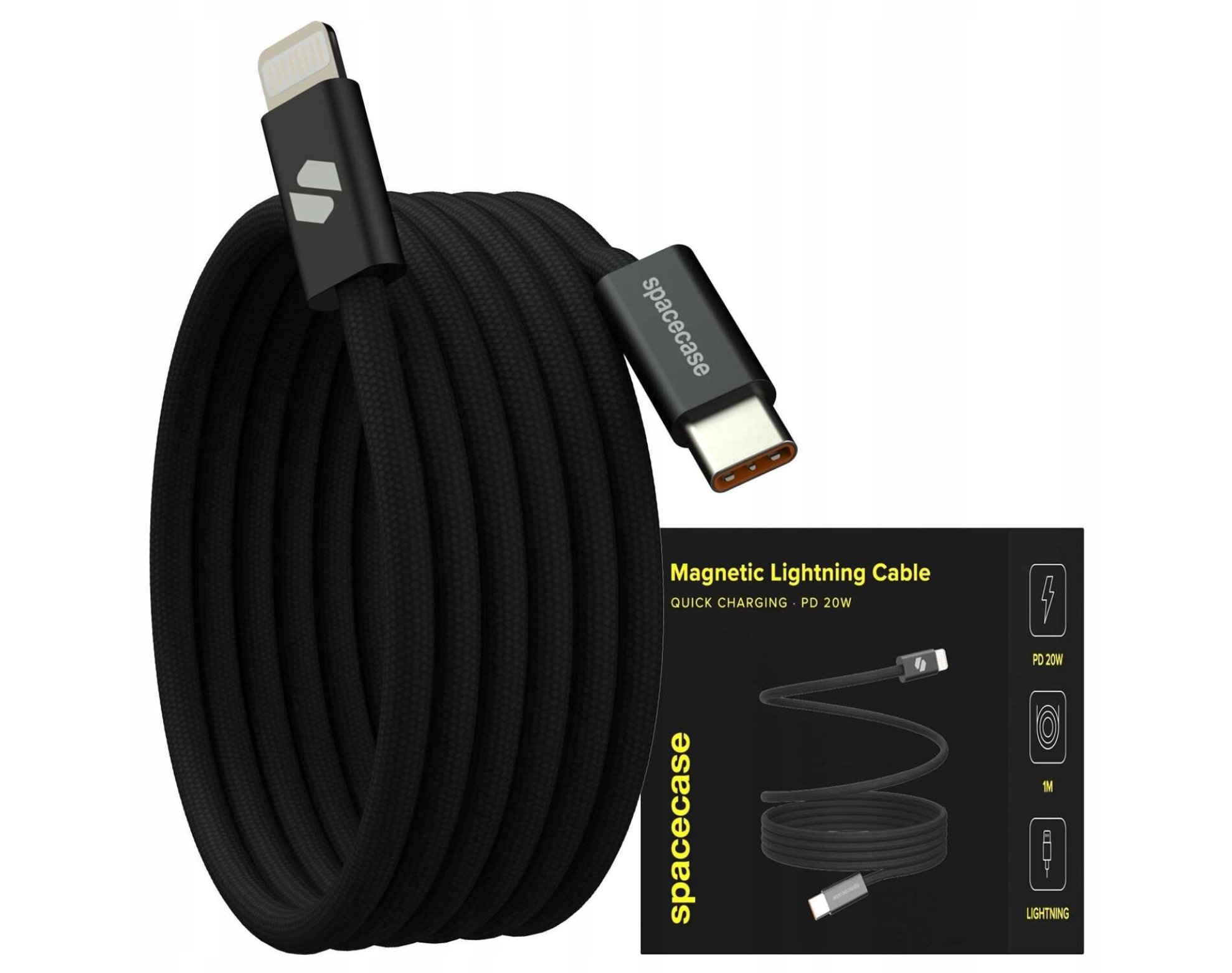 Kabel magnetyczny zwijany SPACECASE USB-C to Lightning Magnetic Cable 1M 20W Czarny