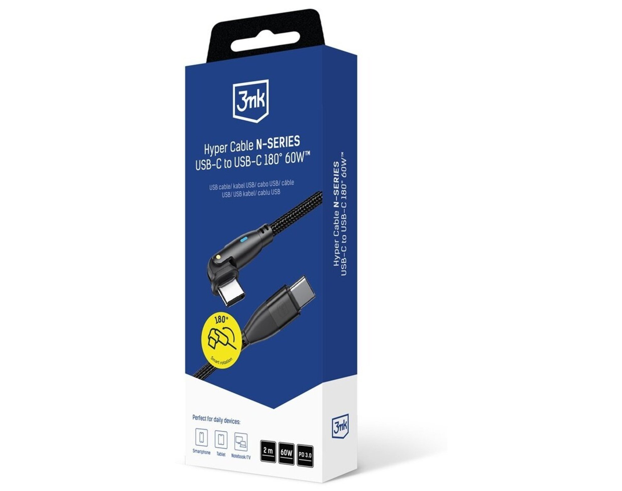 Kabel obrotowy USB-C - USB-C 3MK Hyper Cable N-Series 60W 2 m Czarny