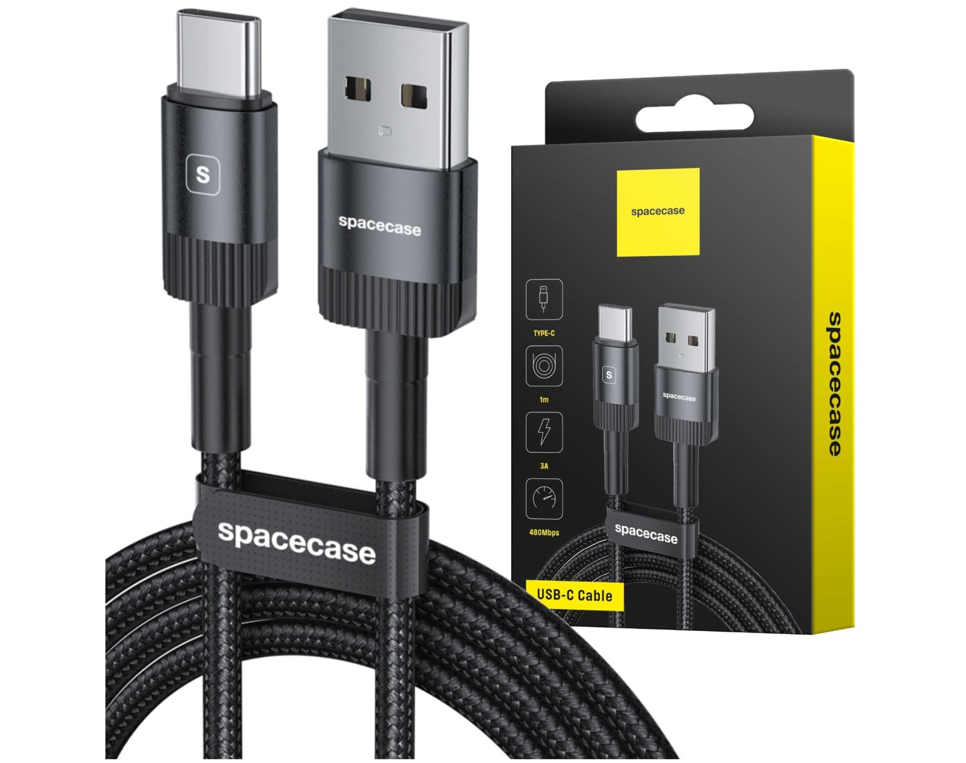 Kabel SPACECASE USB-C Cable 1M 3A Czarny