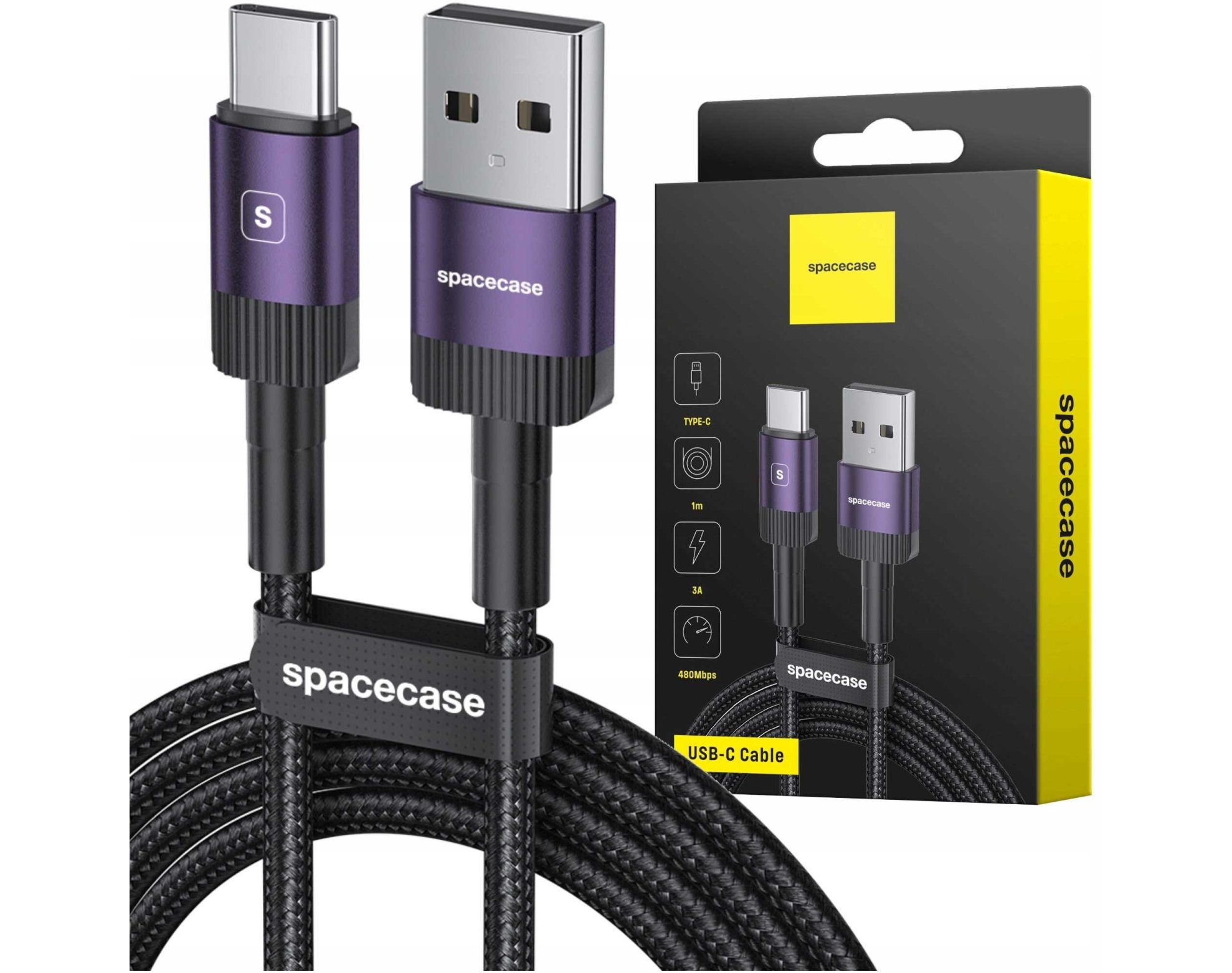 Kabel SPACECASE USB-C Cable 1M 3A Fioletowy