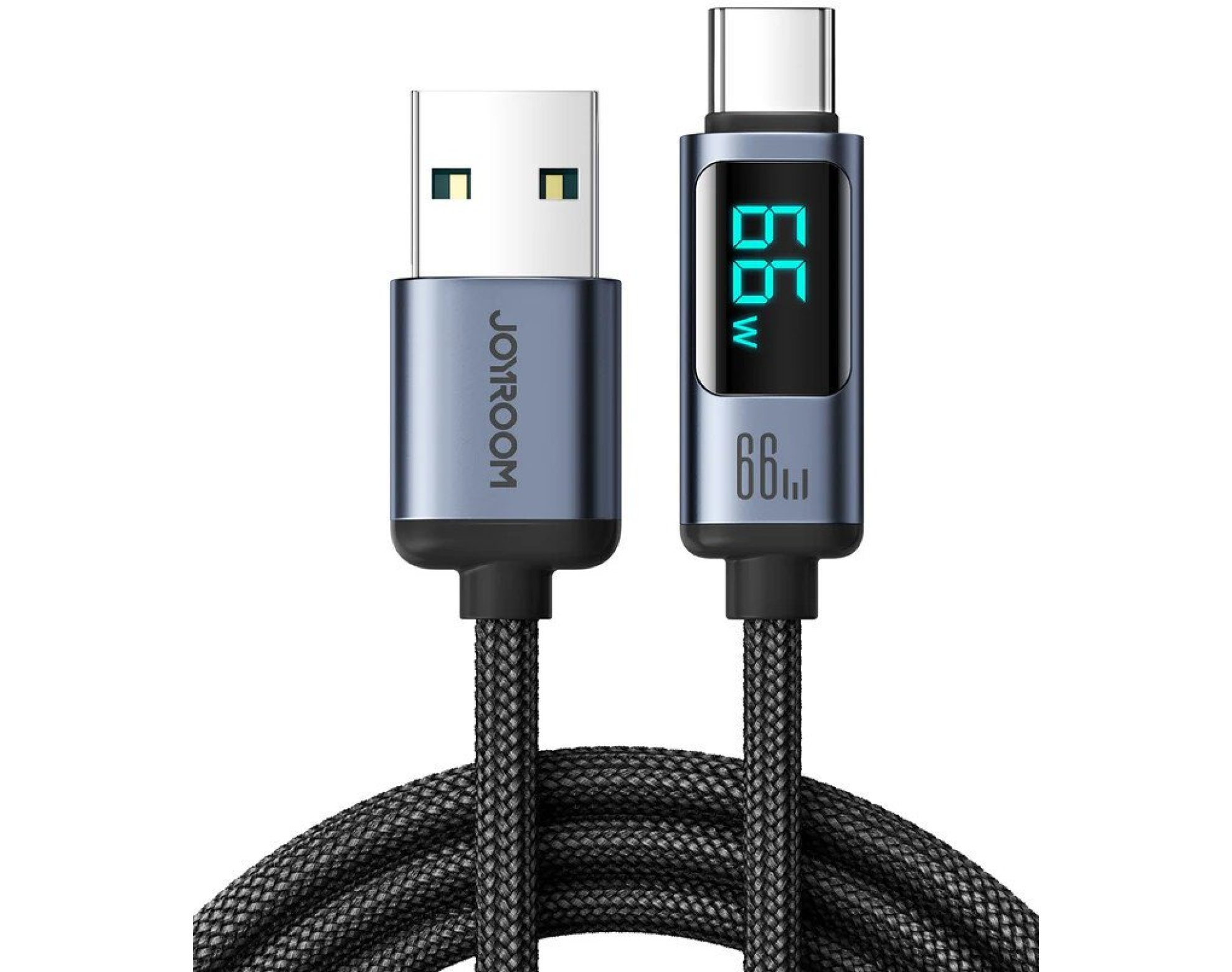 Kabel USB-A - USB-C JOYROOM z wyświetlaczem LCD 1.2 m 66W Czarny