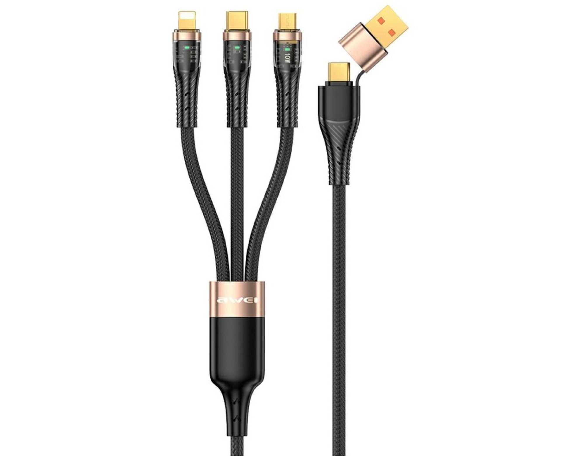 Kabel USB-A/USB-C - USB-C/Lightning/Micro USB AWEI CL-228 3w1 100W 1.5 m Czarny