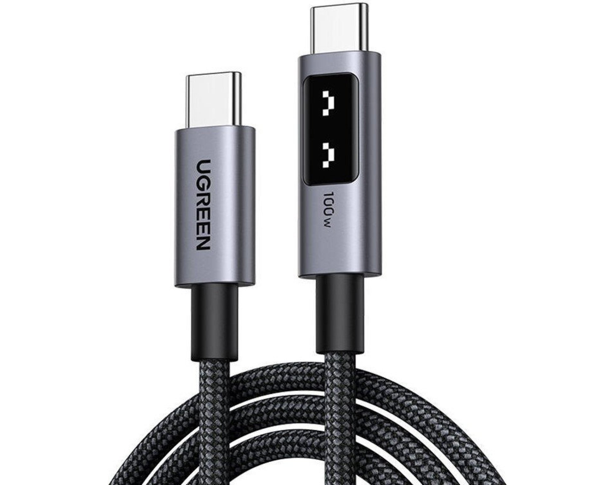 Kabel USB-C do USB-C UGREEN Uno L509 z wyświetlaczem LCD 100W 2 m Czarny