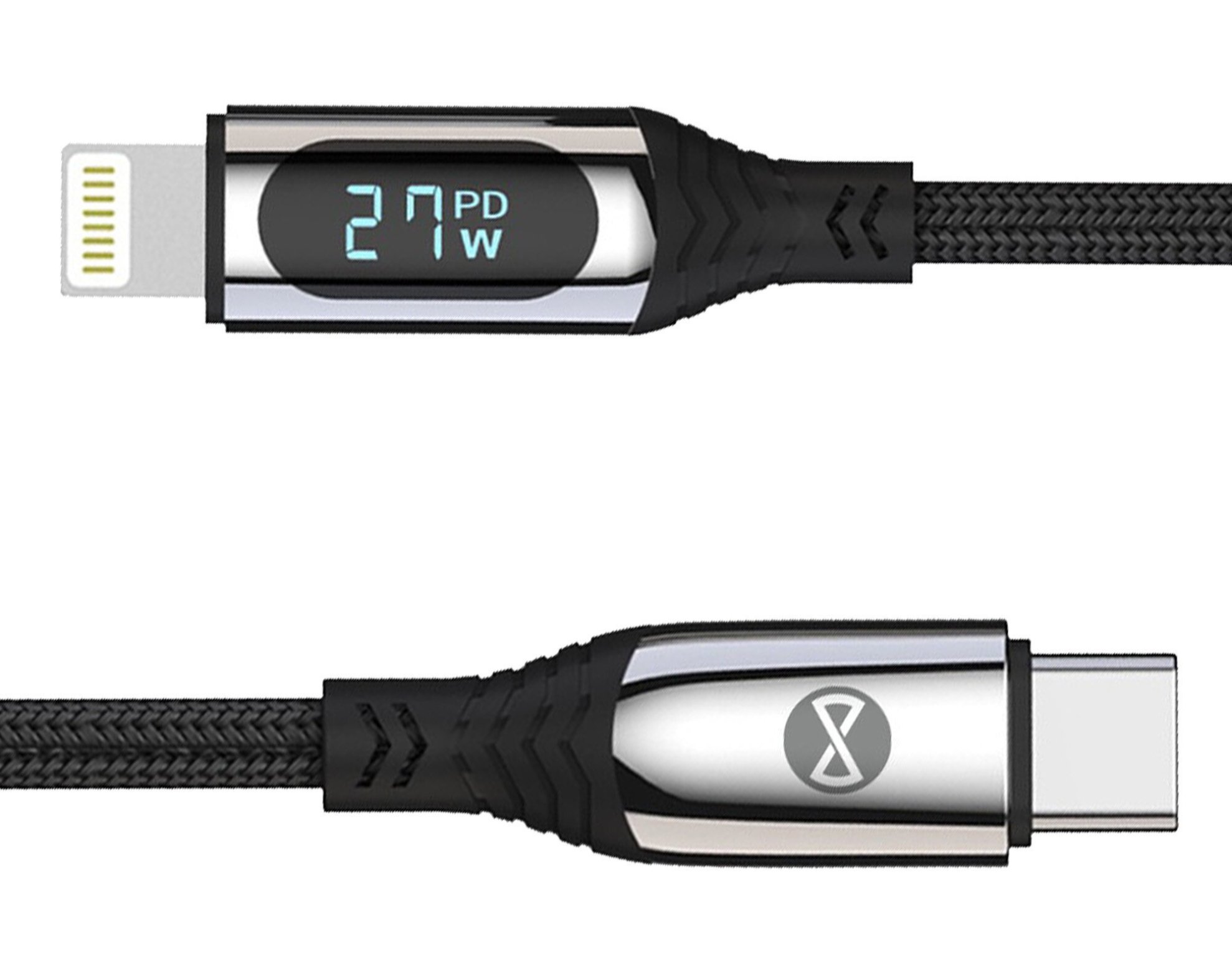 Kabel USB-C - Lightning FOREVER GSM171011 z wyświetlaczem LCD 27W 1m Czarny