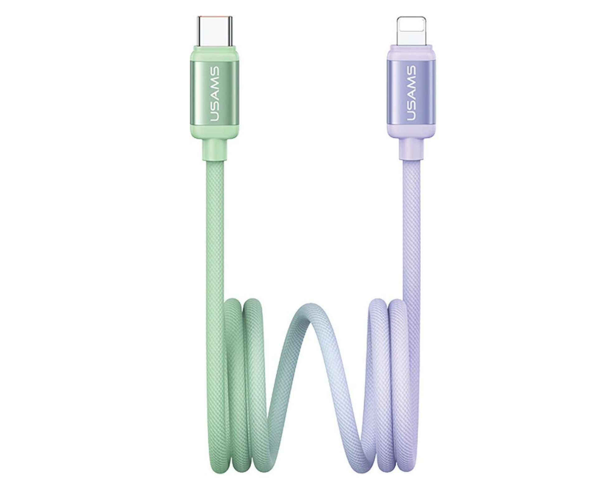 Kabel USB-C - Lightning USAMS Bicolor Series SJ757 PD 30W 1.2 m Zielono-fioletowy