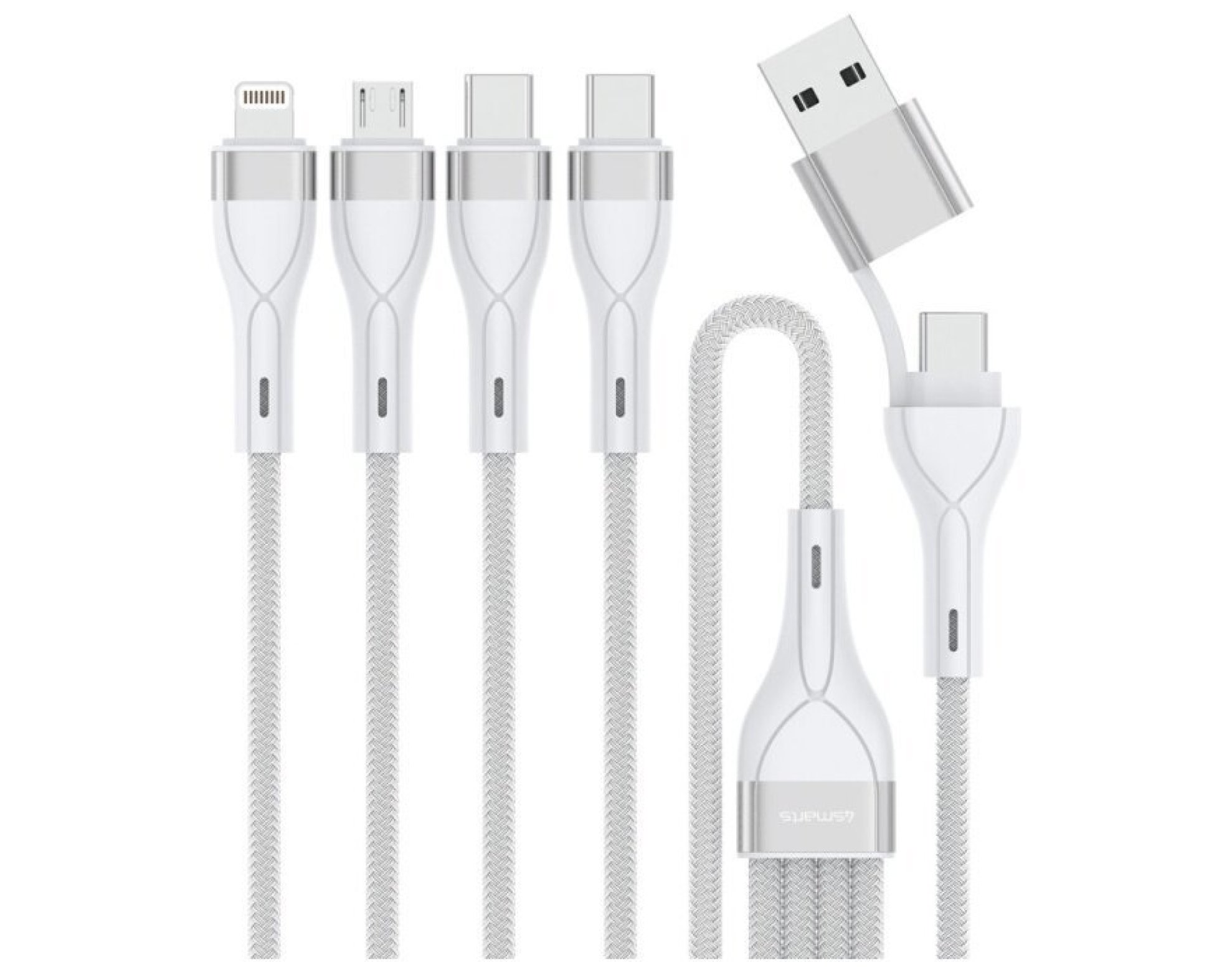 Kabel USB-C/USB-A - 2x USB-C/Micro USB/Lightning 4SMARTS 4w2 1.2 m 15W Biały