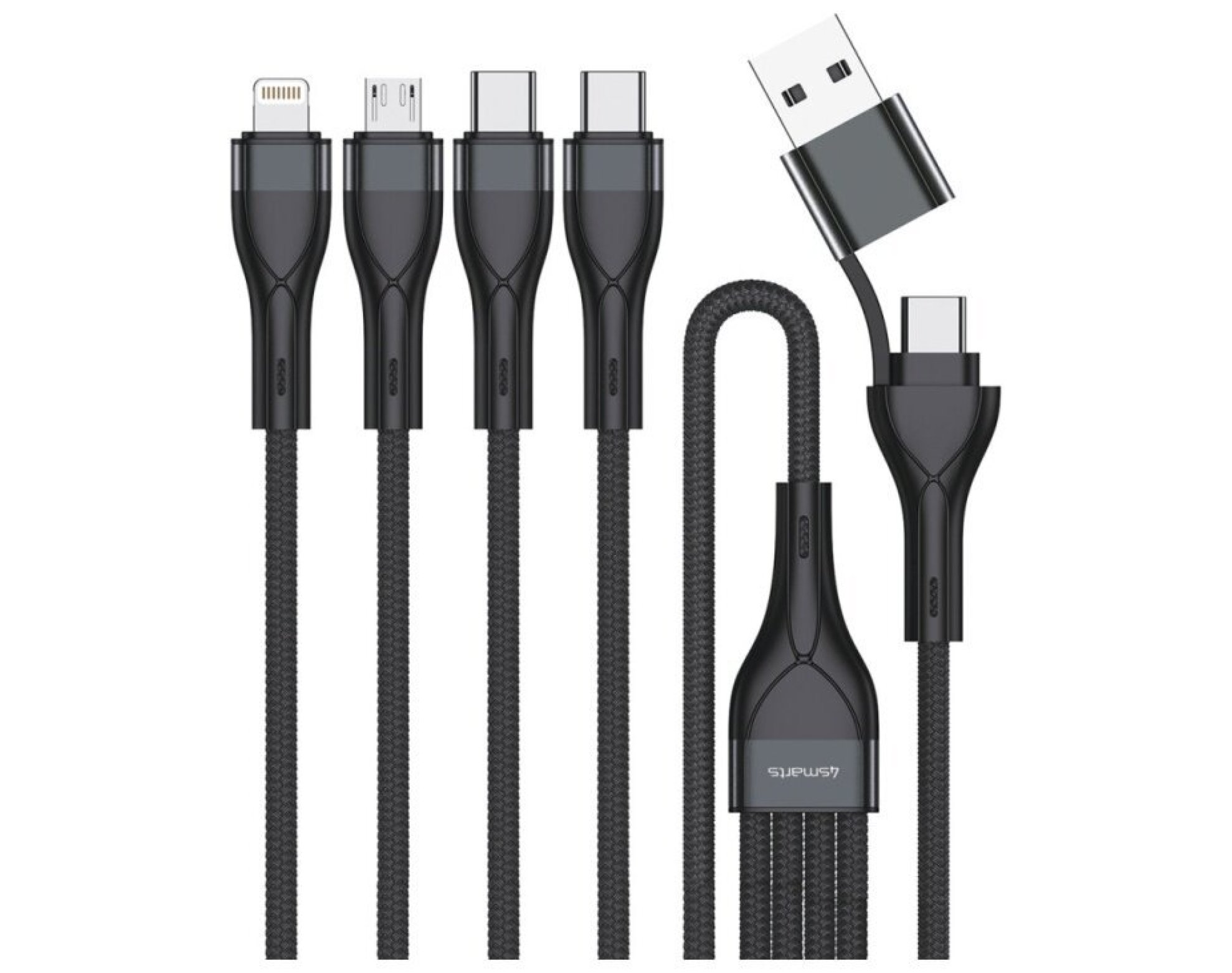 Kabel USB-C/USB-A - 2x USB-C/Micro USB/Lightning 4SMARTS 4w2 1.2 m 15W Czarny