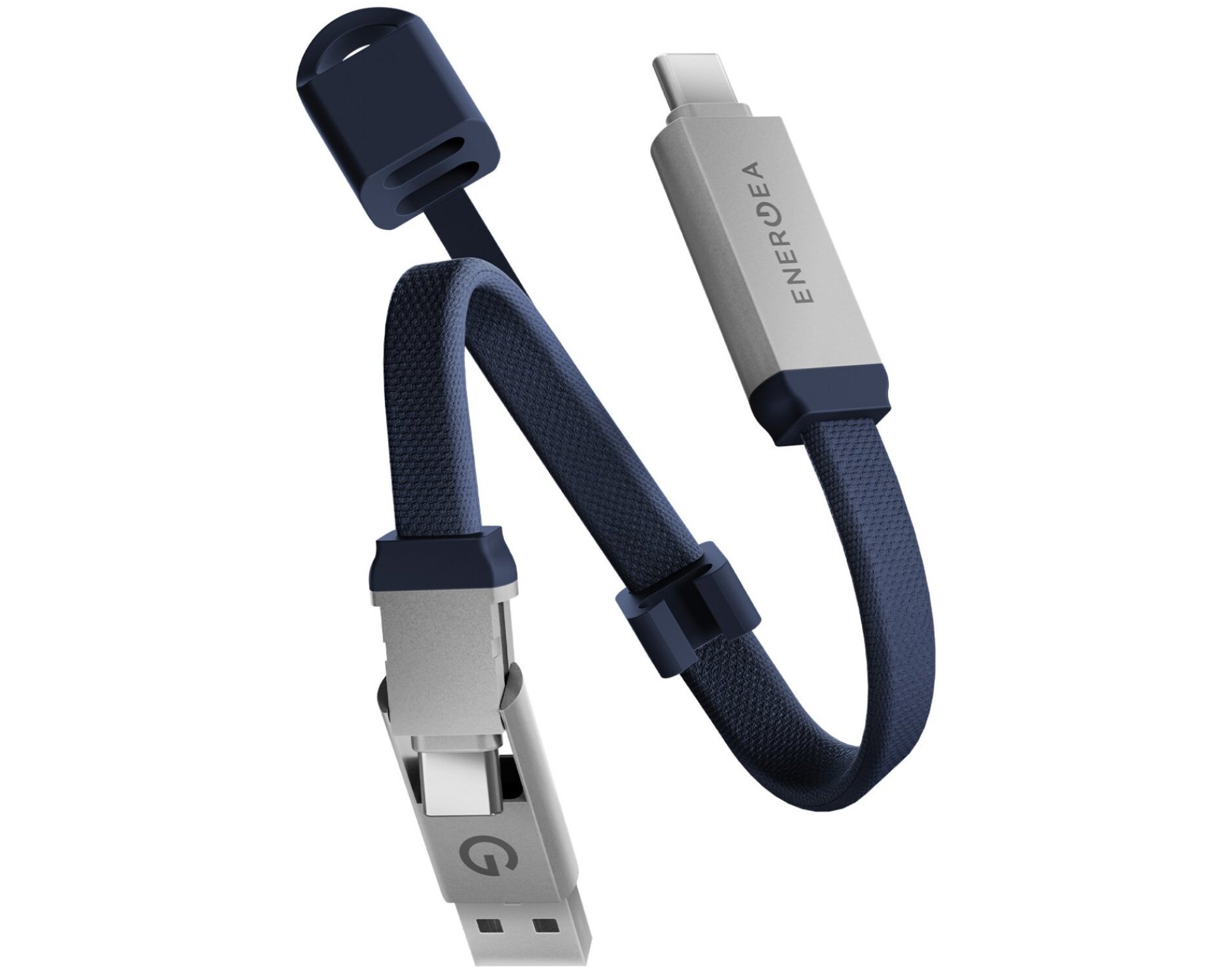 Kabel USB-C/USB-A - USB-C ENERGEA Sheath Key 2w1 60W 0.15 m Niebieski