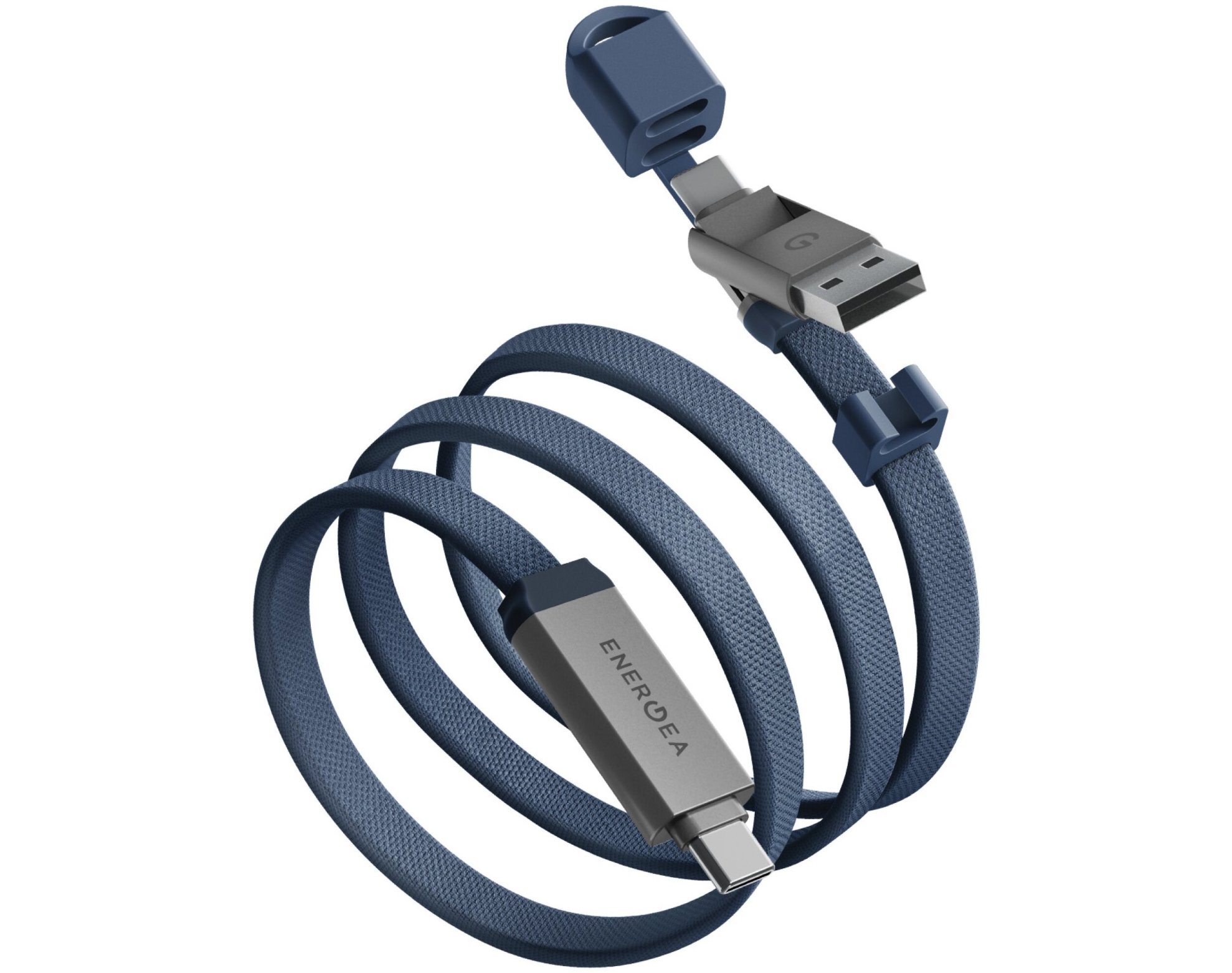 Kabel USB-C/USB-A - USB-C ENERGEA Sheath Travel 2w1 60W 1.2 m Niebieski