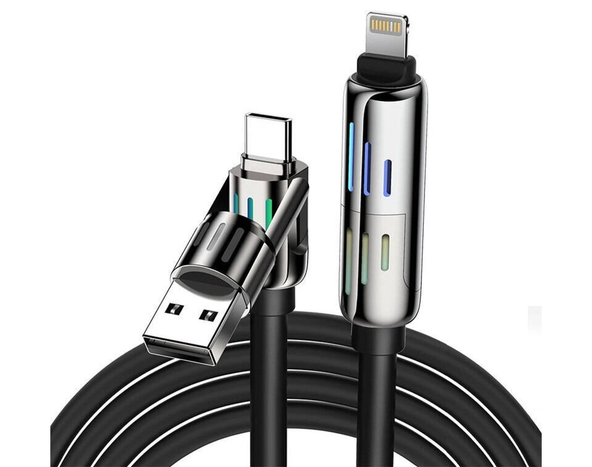 Kabel USB-C/USB-A - USB-C/Lightning BLITZWOLF BW-HDC6 4w1 240W RGB 1.2 m Czarny