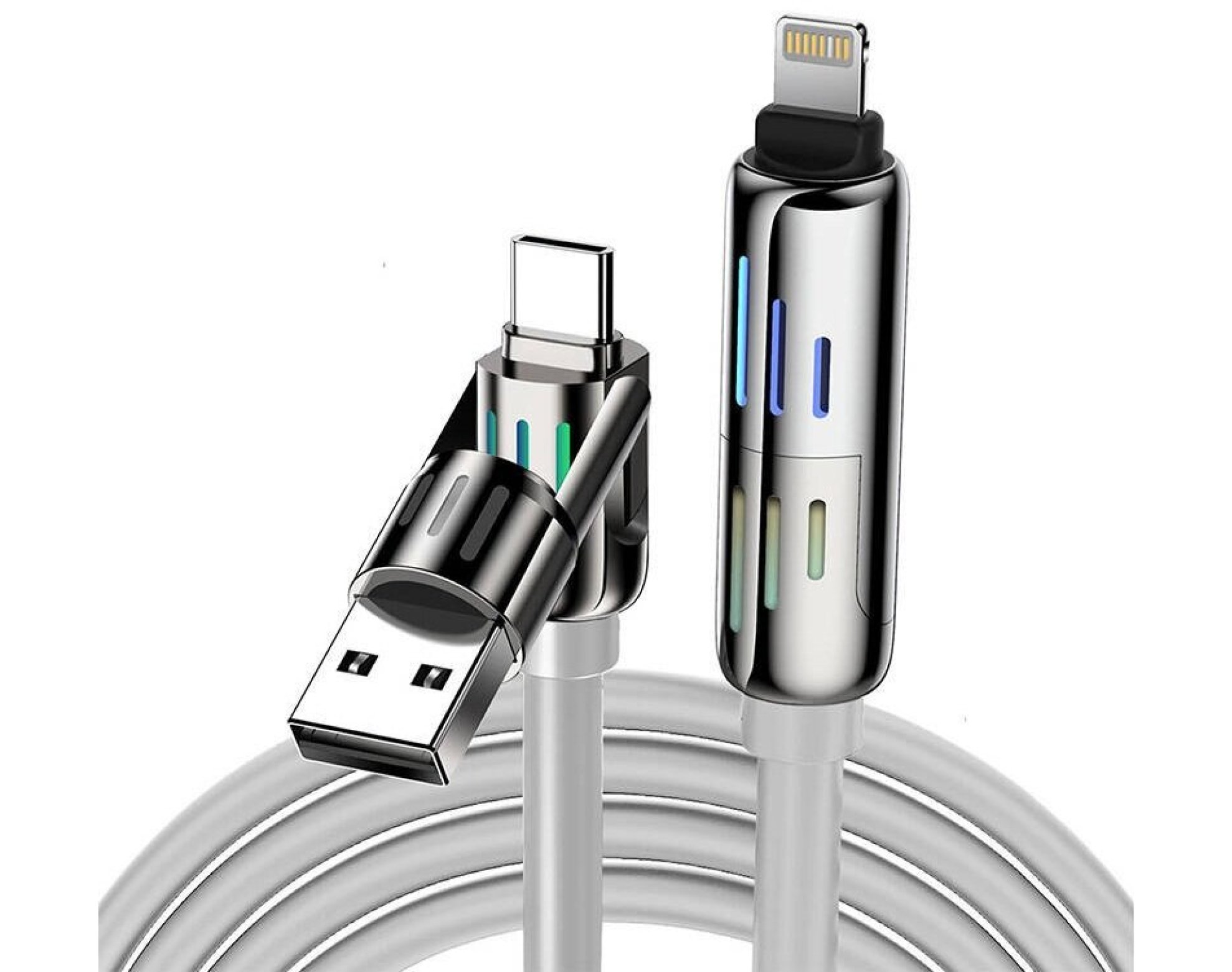 Kabel USB-C/USB-A - USB-C/Lightning BLITZWOLF BW-HDC6 4w1 240W RGB 1.2 m Szary