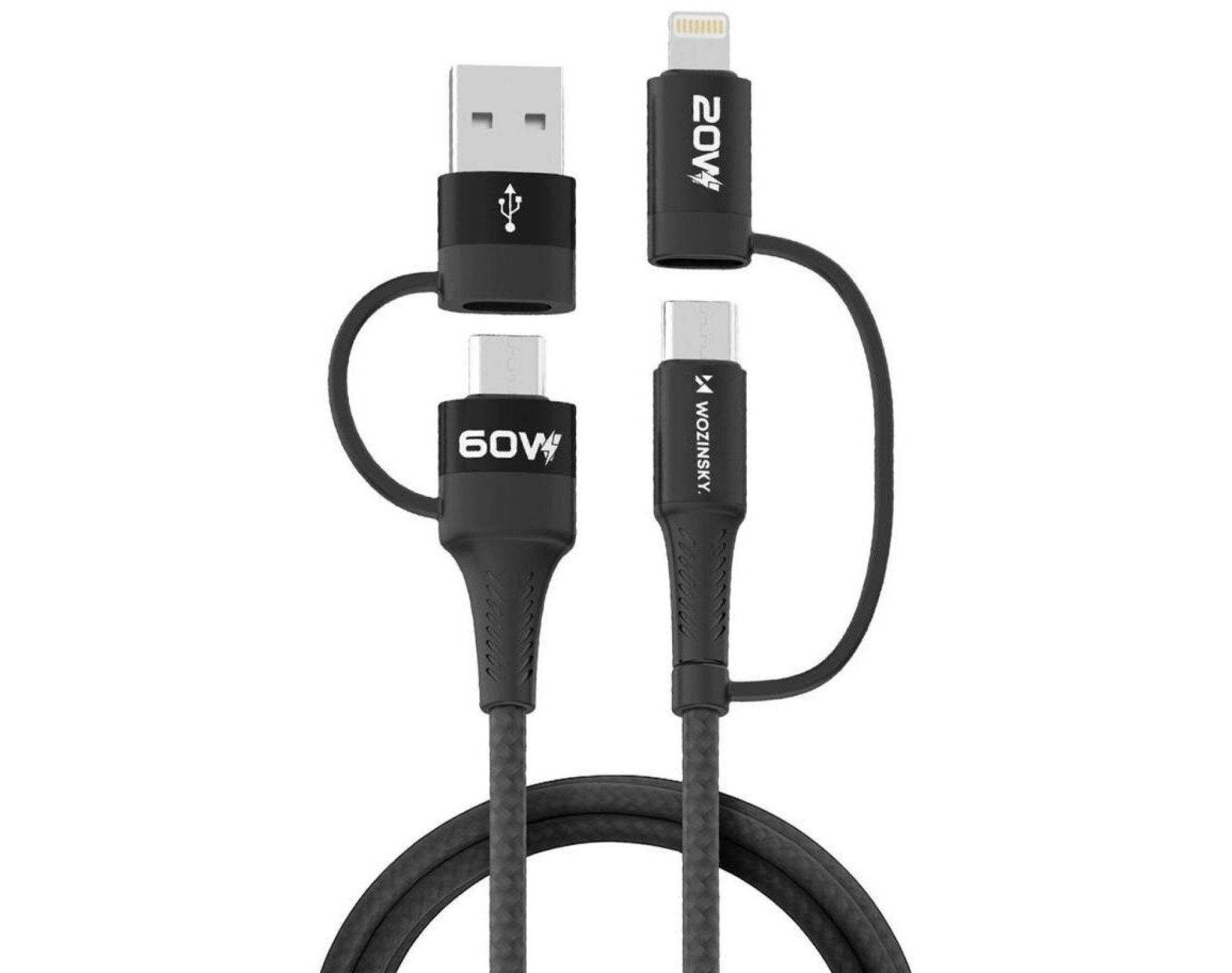 Kabel USB-C-/USB-A - USB-C/Lightning WOZINSKY WNBAA 60W 1 m Czarny