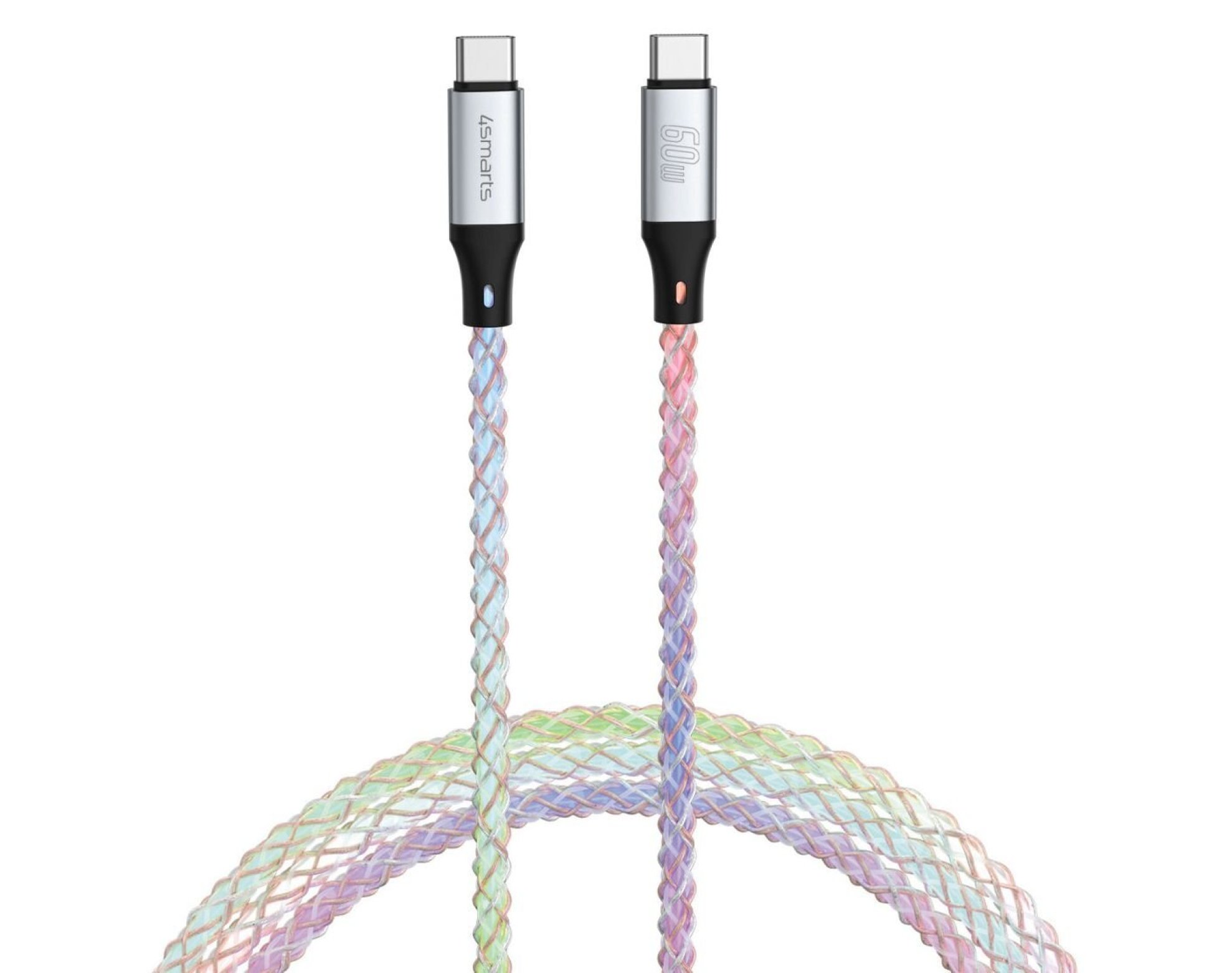 Kabel USB-C - USB-C 4SMARTS RGBCord 60W 1.5 m Wielokolorowy