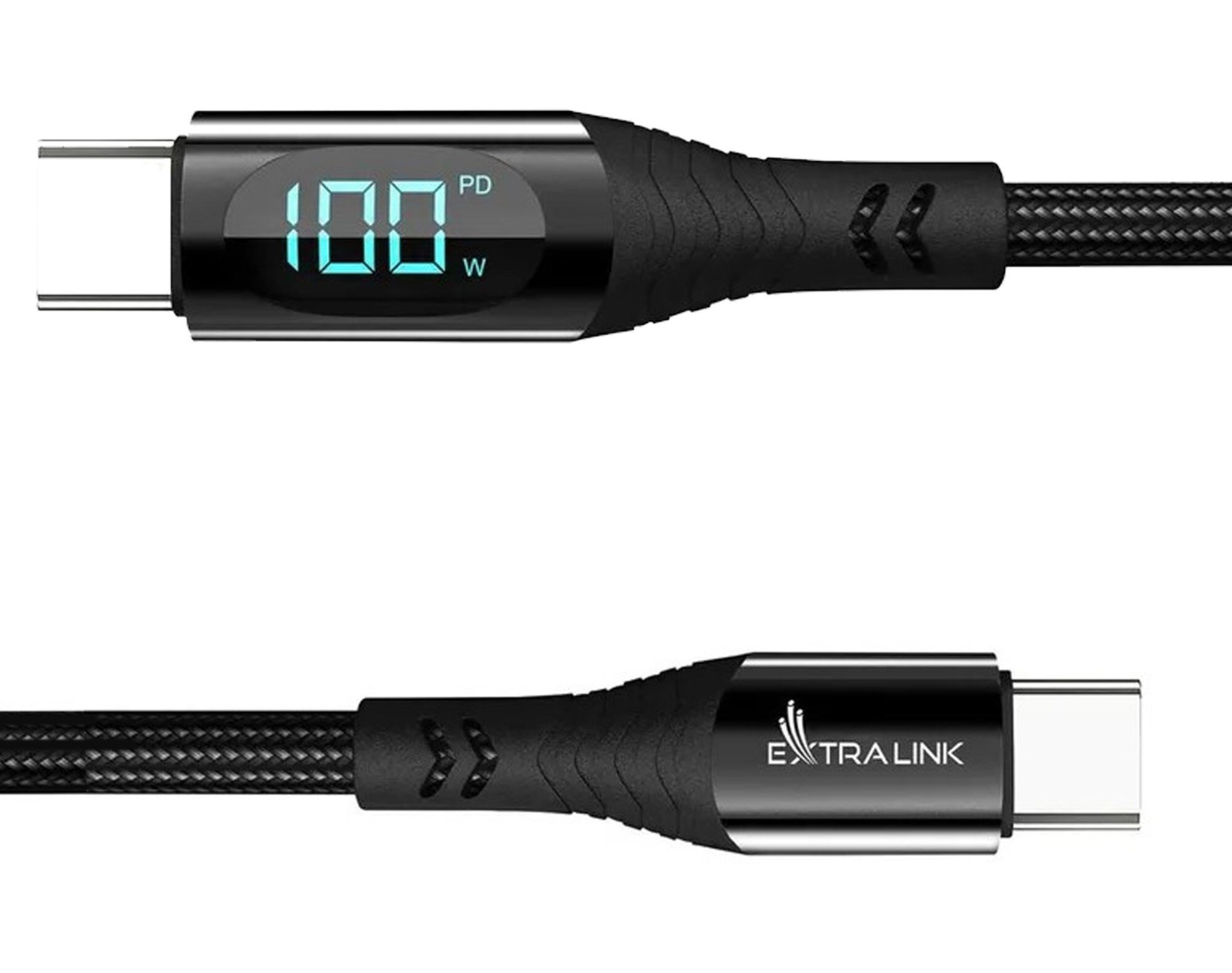Kabel USB-C - USB-C EXTRALINK CABESL04 z wyświetlaczem LCD 100W 2 m Czarny