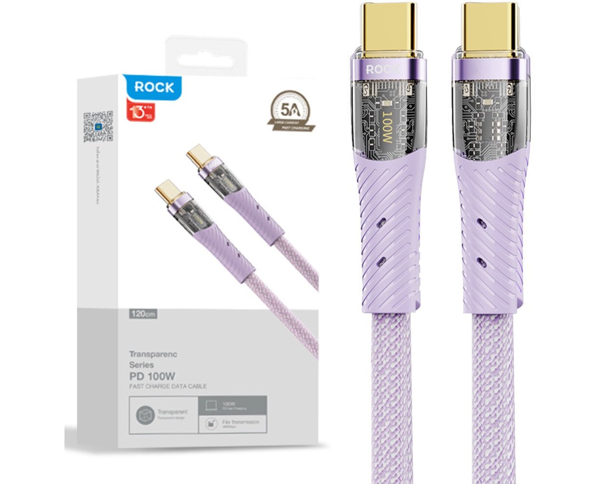 Kabel USB-C - USB-C ROCK Z21 100W 1.2 m Fioletowy