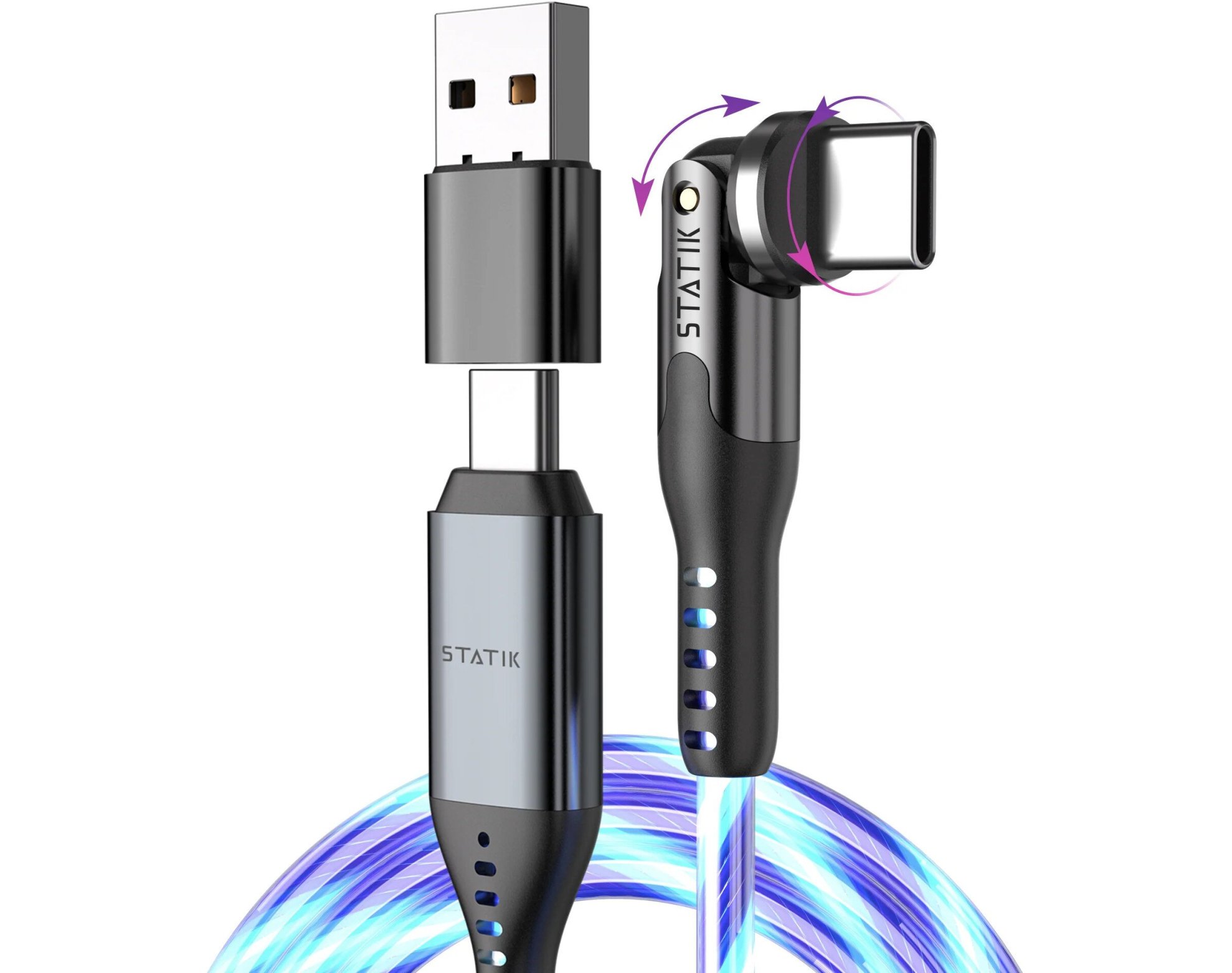 Kabel USB-C - USB-C STATIK PowerPivot GloBright Pro 2m Niebieski