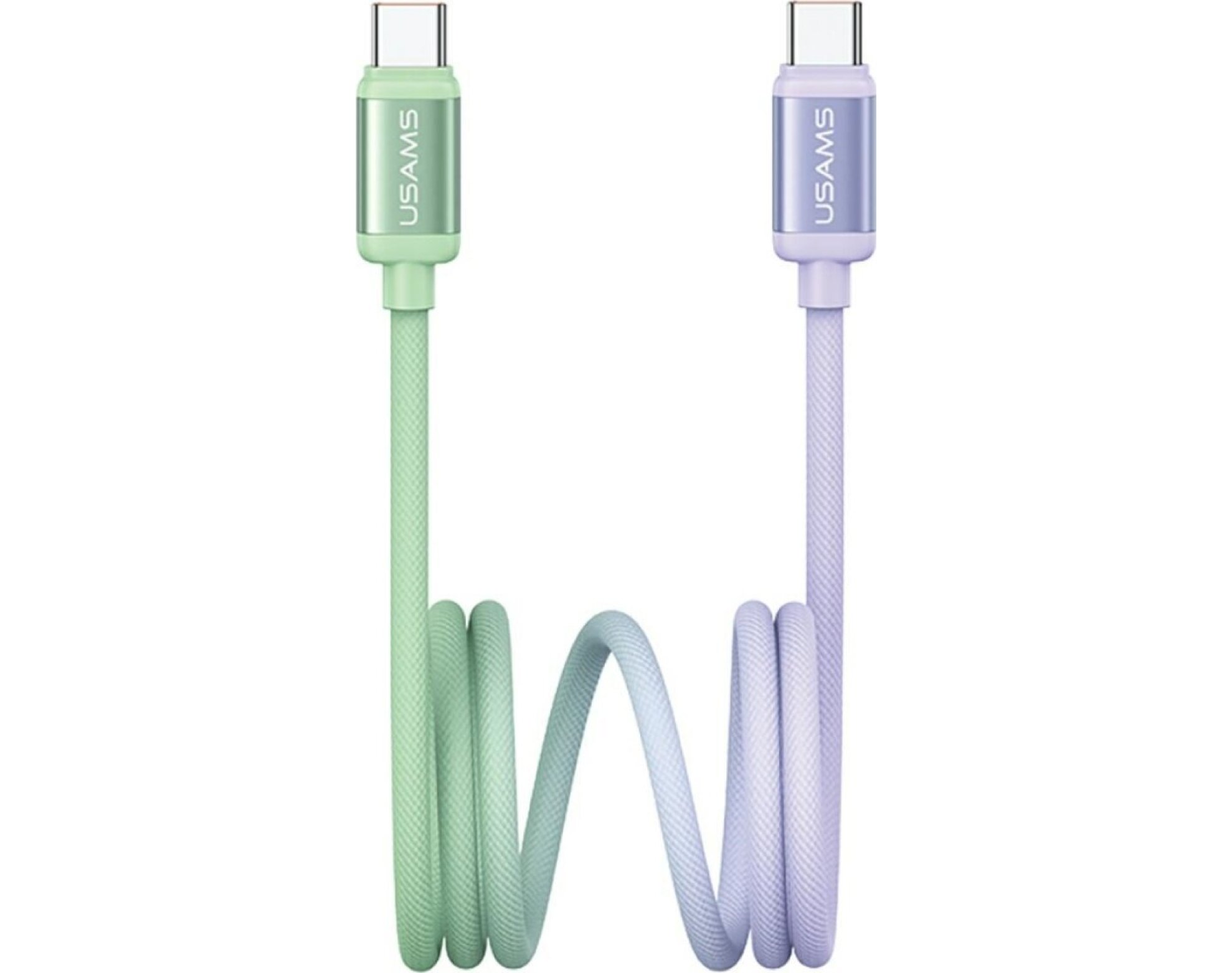 Kabel USB-C - USB-C USAMS Bicolor Series SJ756 PD 60W 1.2 m Zielono-fioletowy