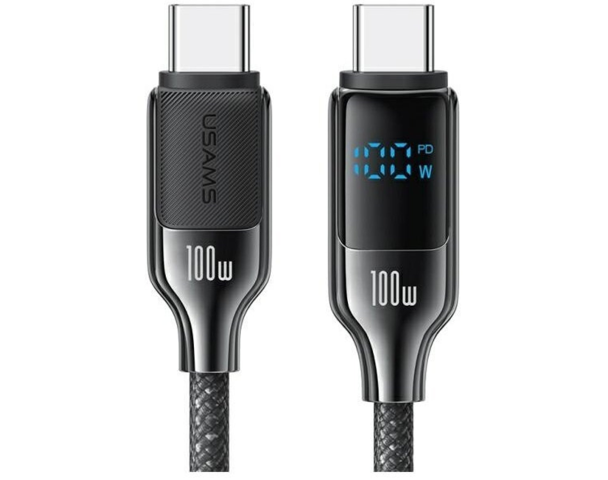 Kabel USB-C - USB-C USAMS z wyświetlaczem LCD HX Series SJ742USB02 100W 1.2m Czarny