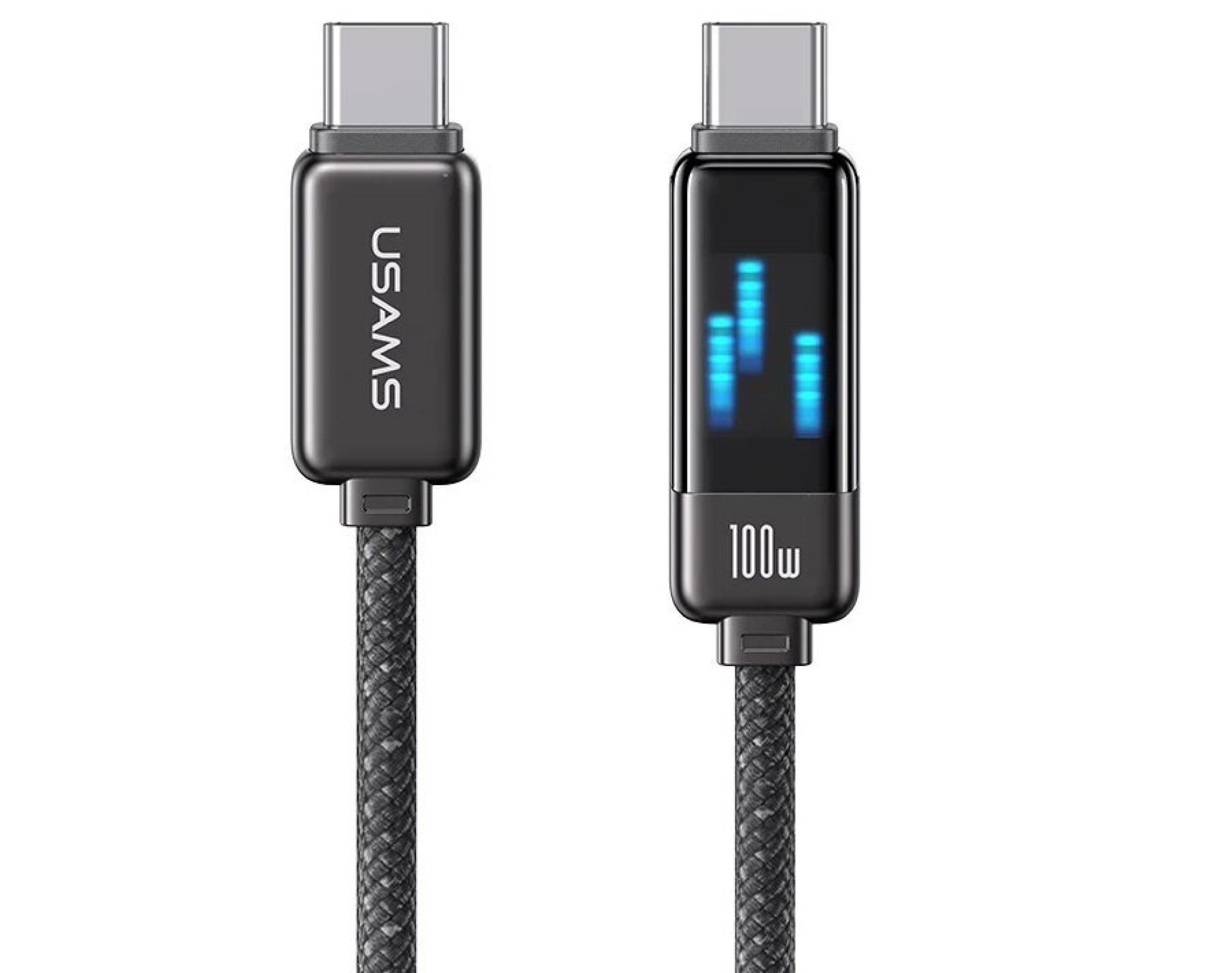 Kabel USB-C - USB-C USAMS z wyświetlaczem LCD Meteor Series SJ744USB01 100W 1.2m Czarny