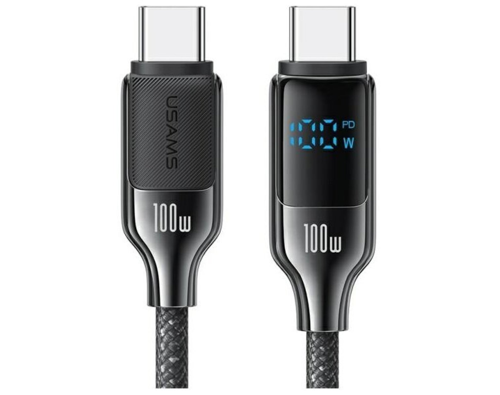 Kabel USB-C - USB-C USAMS z wyświetlaczem LCD SJ742USB01 100W 1.2m Czarny
