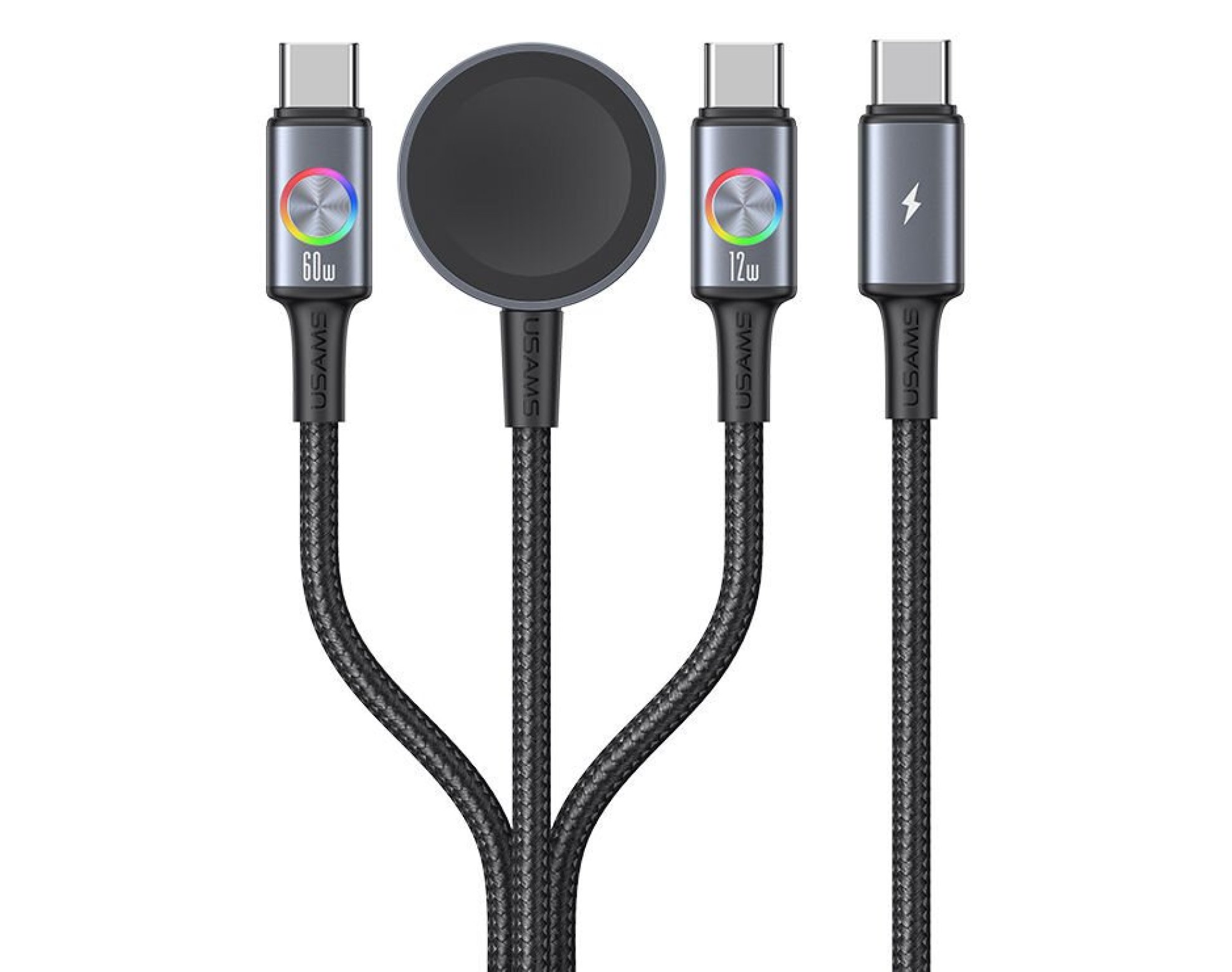 Kabel USB-C - USB-C/USB-C/MagSafe USAMS Huan Series SJ754 72W Szary