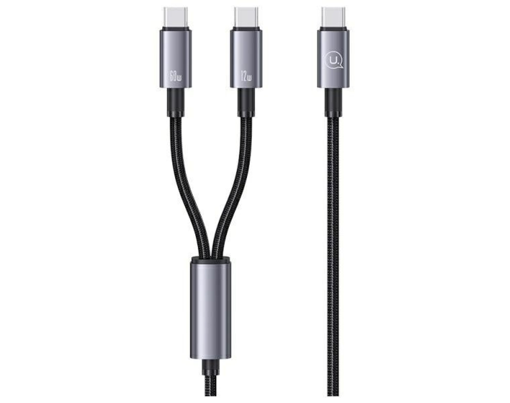 Kabel USB-C/USB-C - USB-C USAMS 2w1 72W 1.2m Czarno-szary