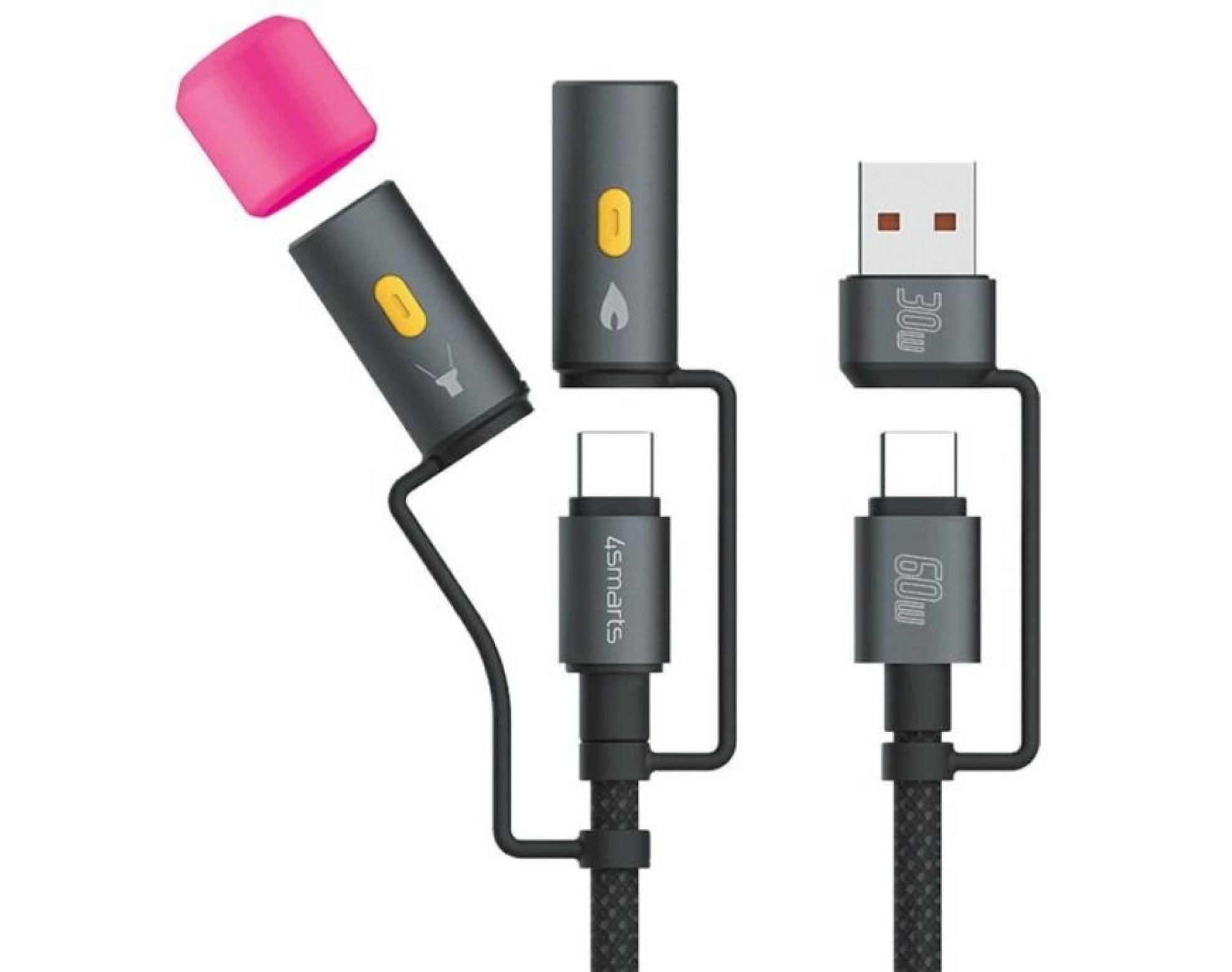 Kabel USB-C - USB/USB-C 4SMARTS Explorer 4w1 60W 1 m Czarny