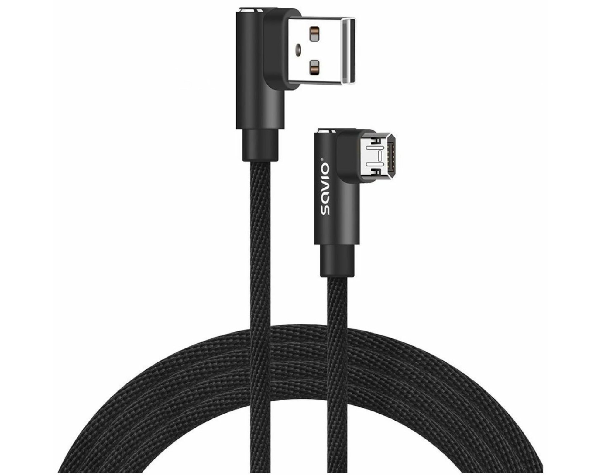 Kabel USB kątowy - Micro USB kątowy SAVIO CL-162 2m Czarny