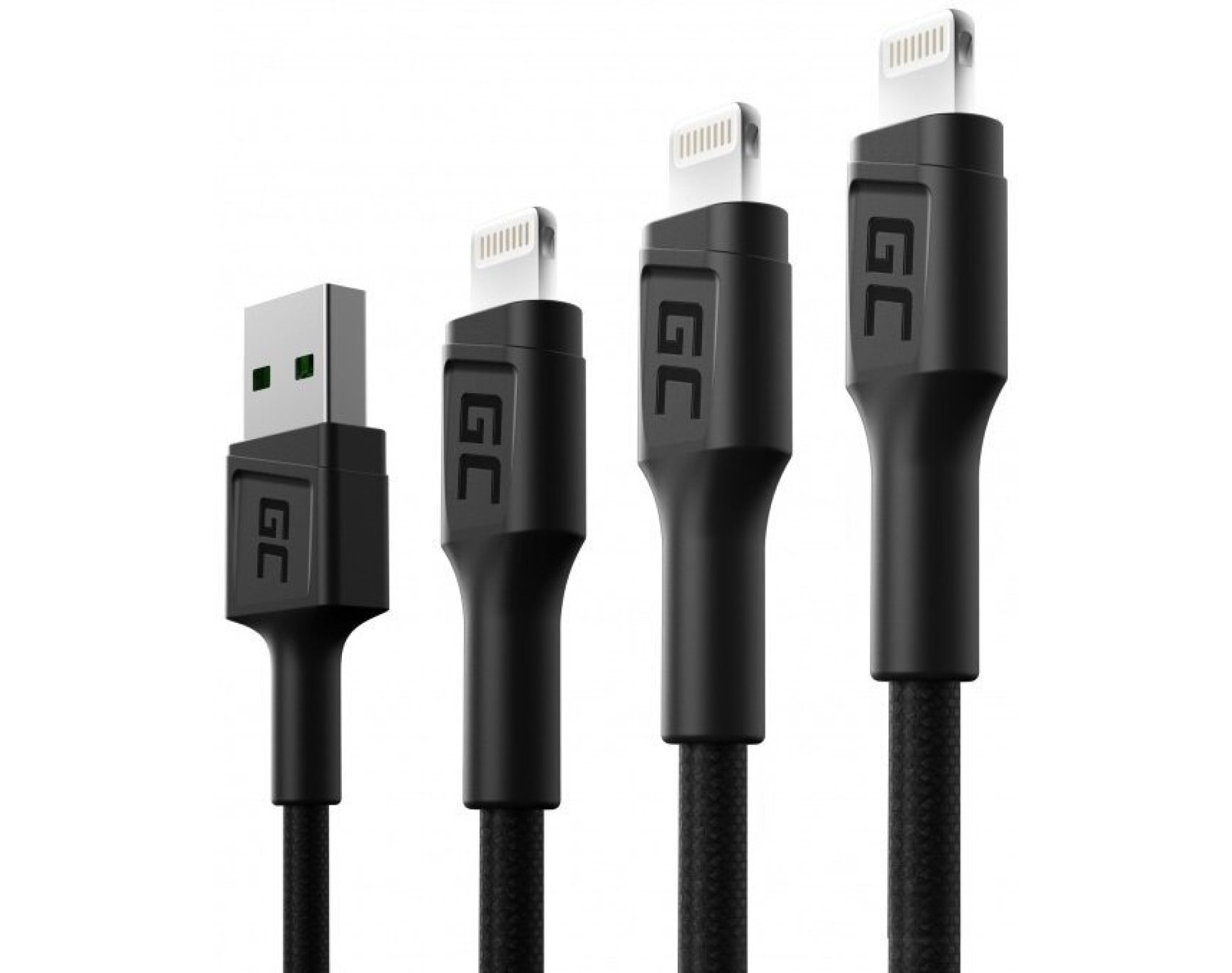 Kabel USB - Lightning GREENCELL Ray 0.3/1.2/2 m (3 szt.)