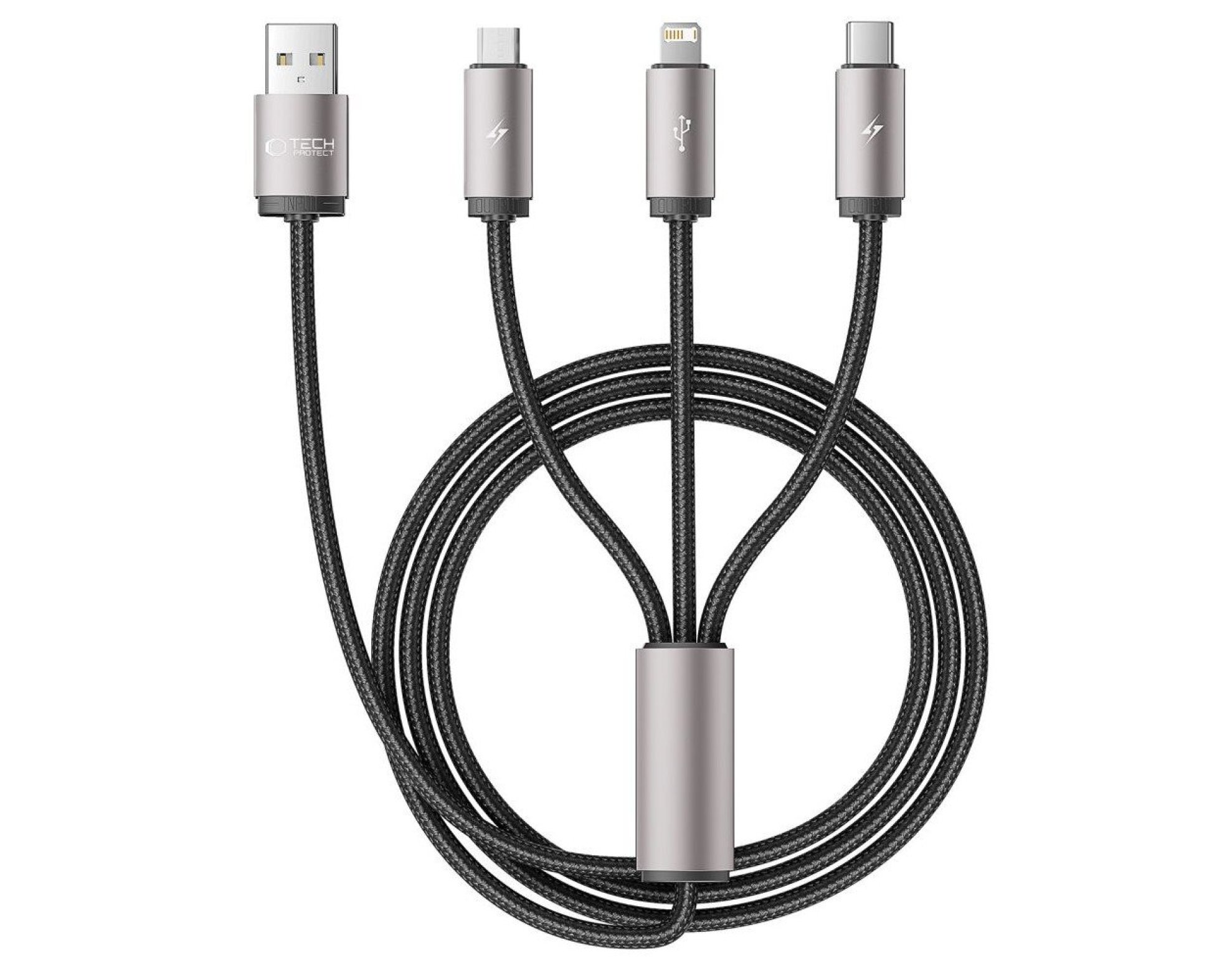 Kabel USB - Lightning/Micro USB/USB Typ-C TECH-PROTECT UltraBoost 3w1 3.5A 1 m Szary