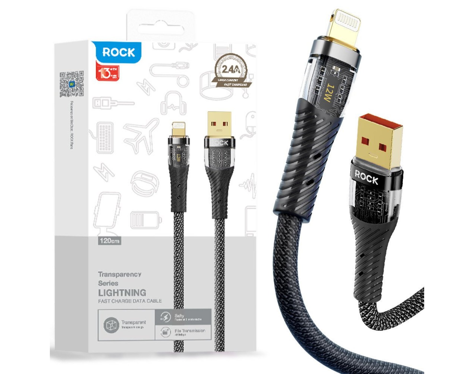 Kabel USB - Lightning ROCK Z21 1.2 m Czarny