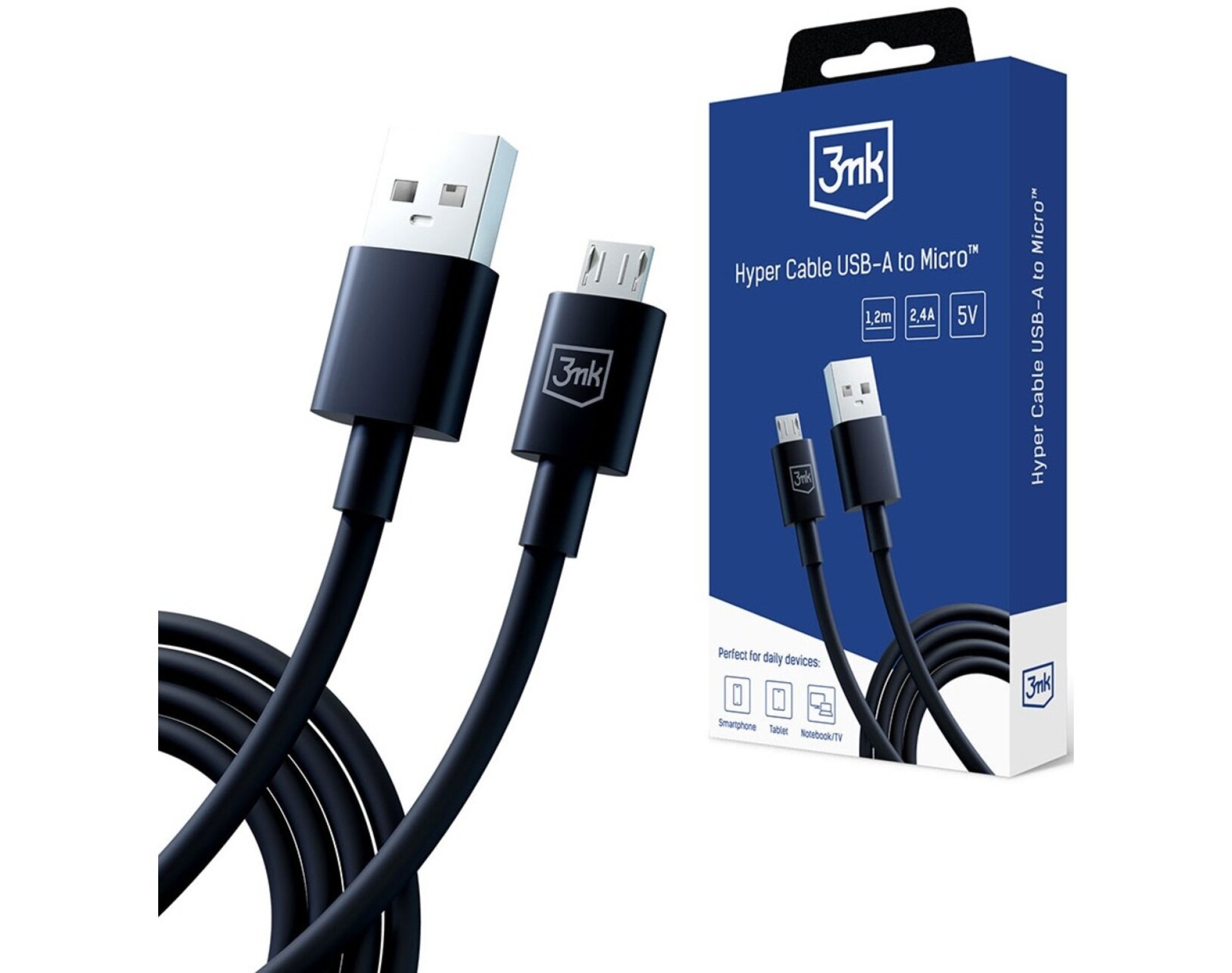 Kabel USB - Micro USB 3MK Hyper Cable 1.2 m Czarny