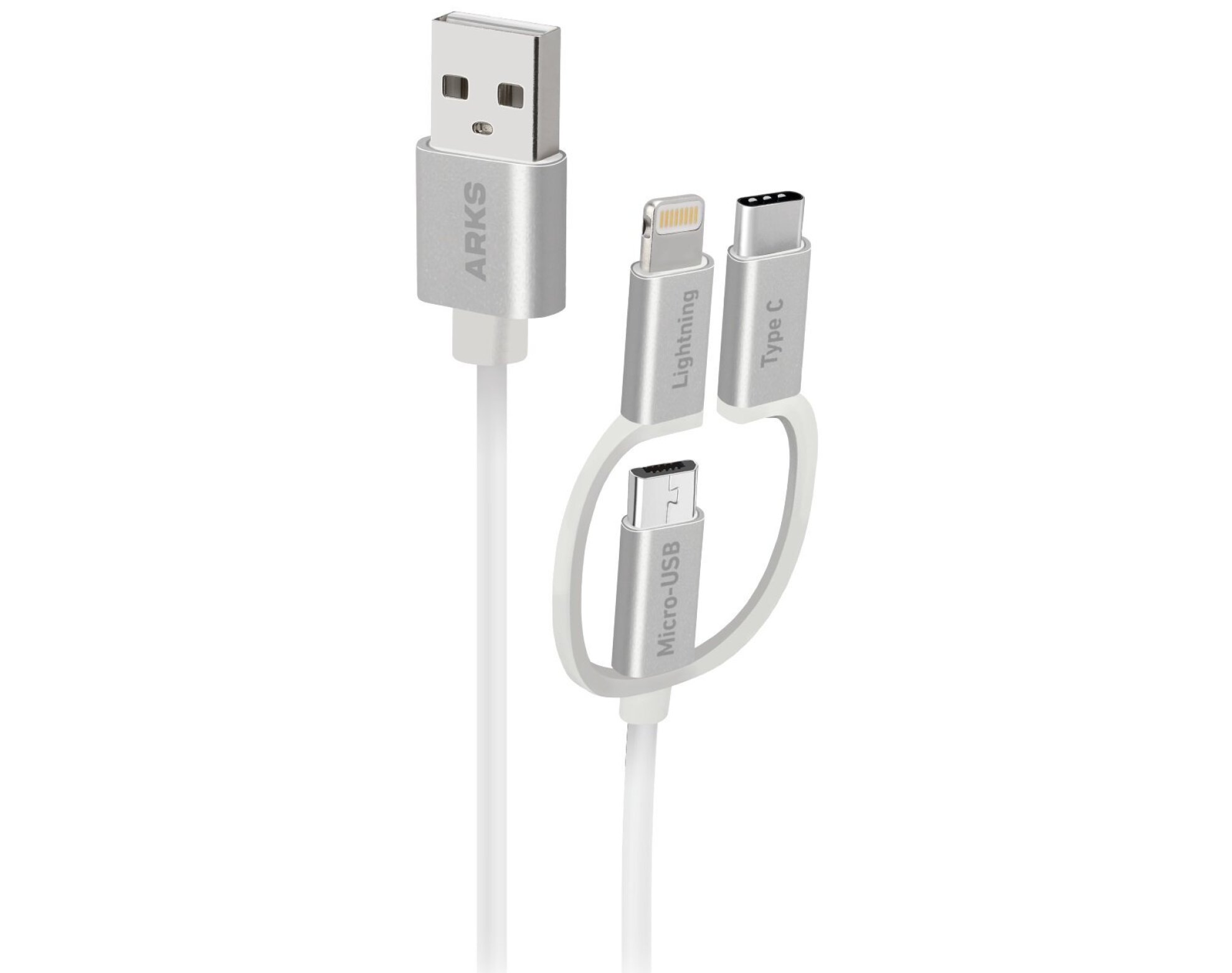 Kabel USB - Micro USB/Lightning/USB-C ARKS 1.2 m Biały