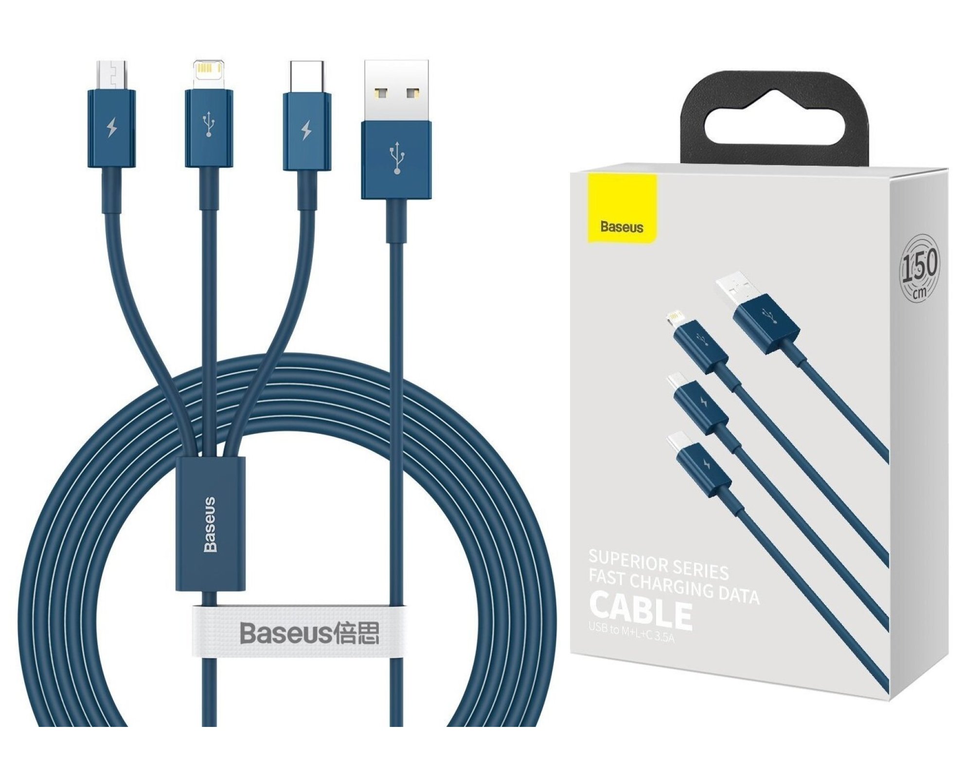 Kabel USB - Micro USB/USB-C/Lightning BASEUS Superior Series 3w1 1.5 m