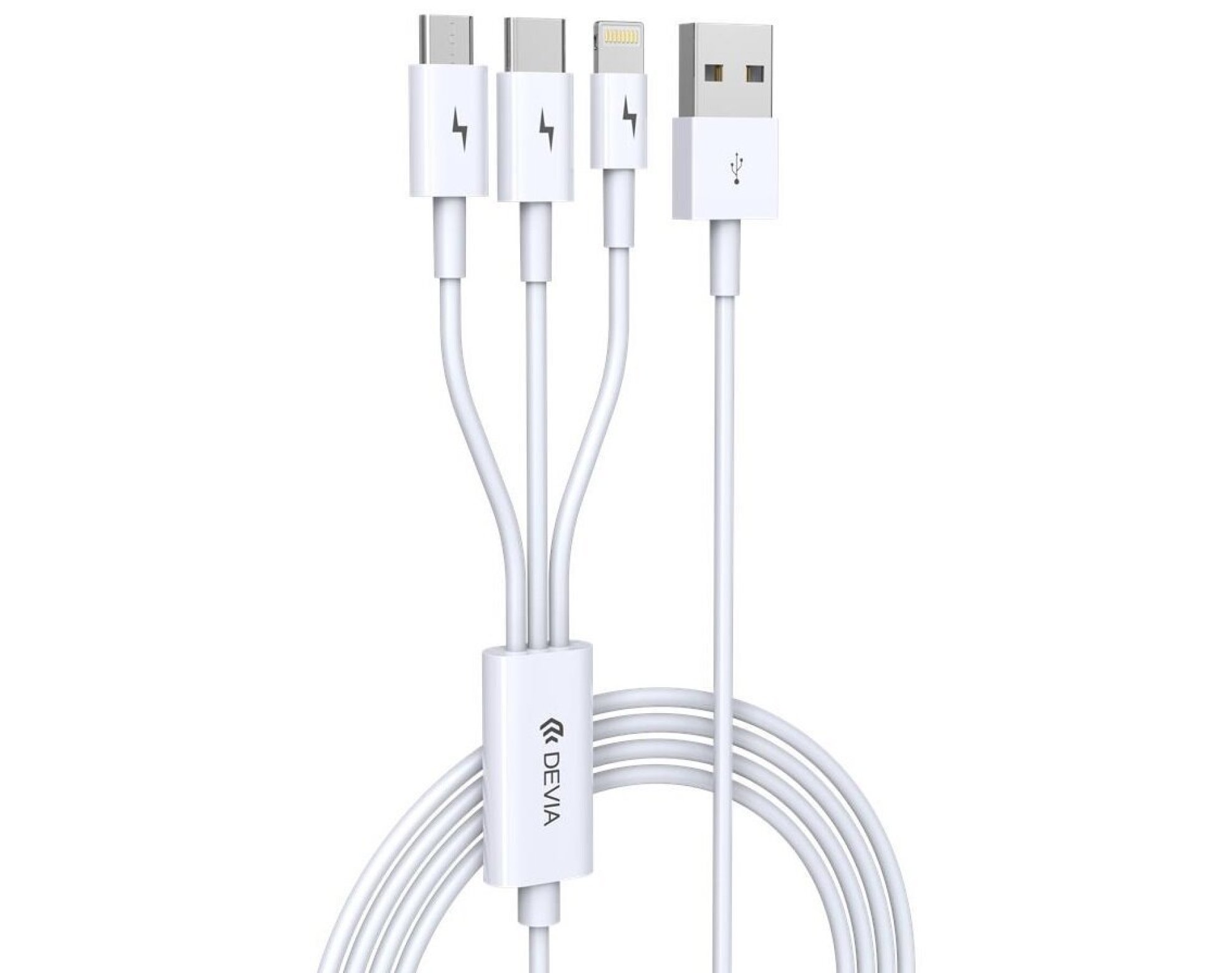 Kabel USB - Micro USB/USB-C/Lightning DEVIA 3w1 2A 1.2 m Biały