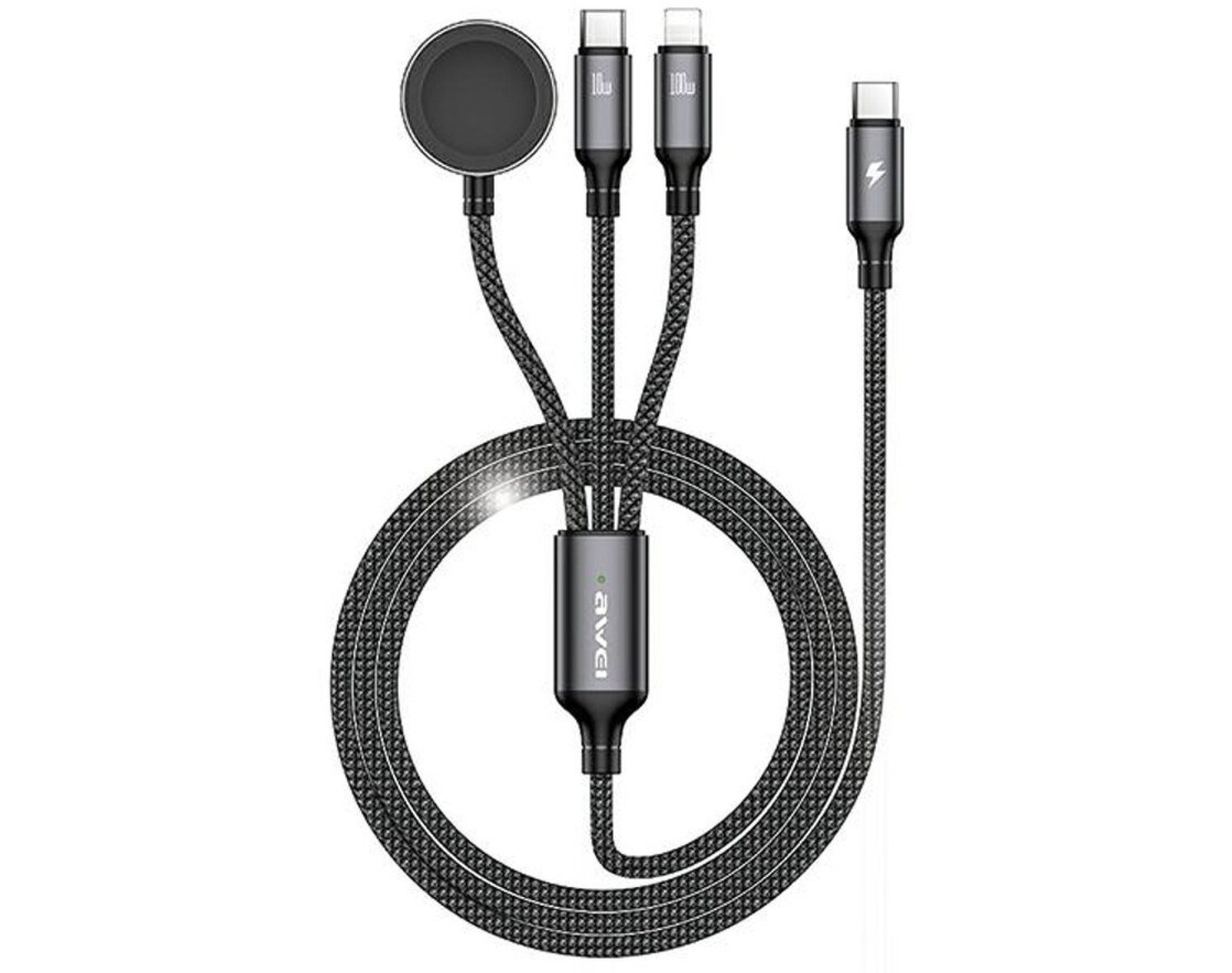 Kabel USB Typ-C/Lightning/Watch AWEI W23 1.2 m Czarny