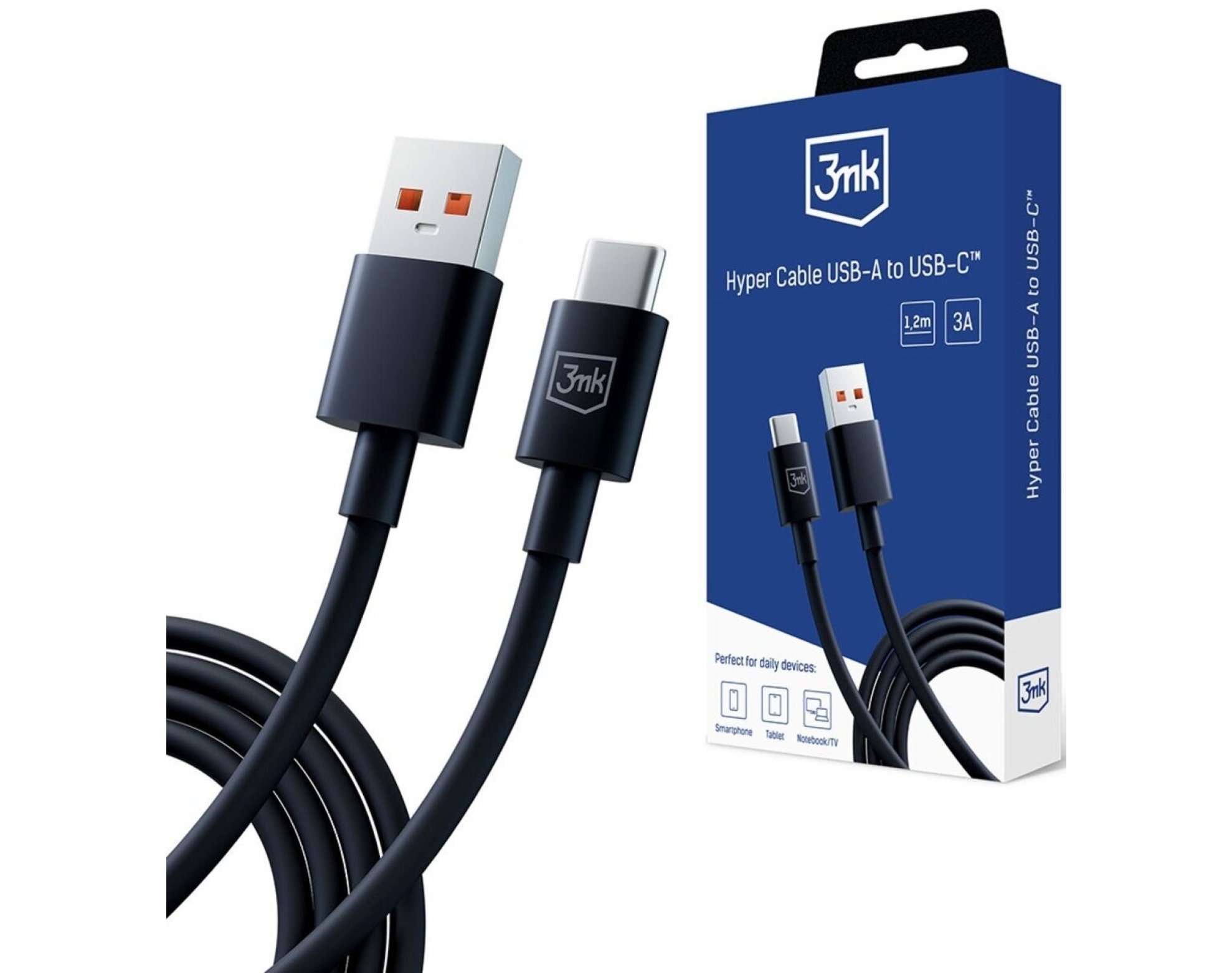 Kabel USB - USB-C 3MK Hyper Cable 1.2 m Czarny