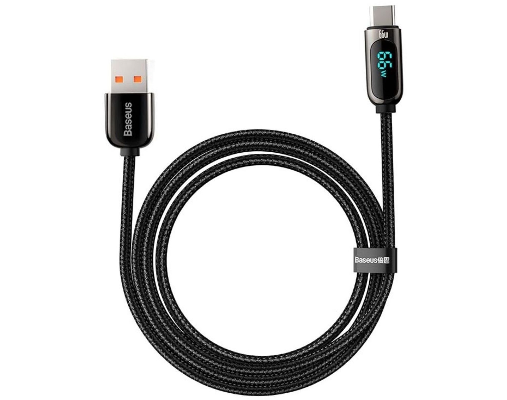 Kabel USB - USB-C BASEUS CASX020001 z wyświetlaczem LCD 66W 1 m Czarny