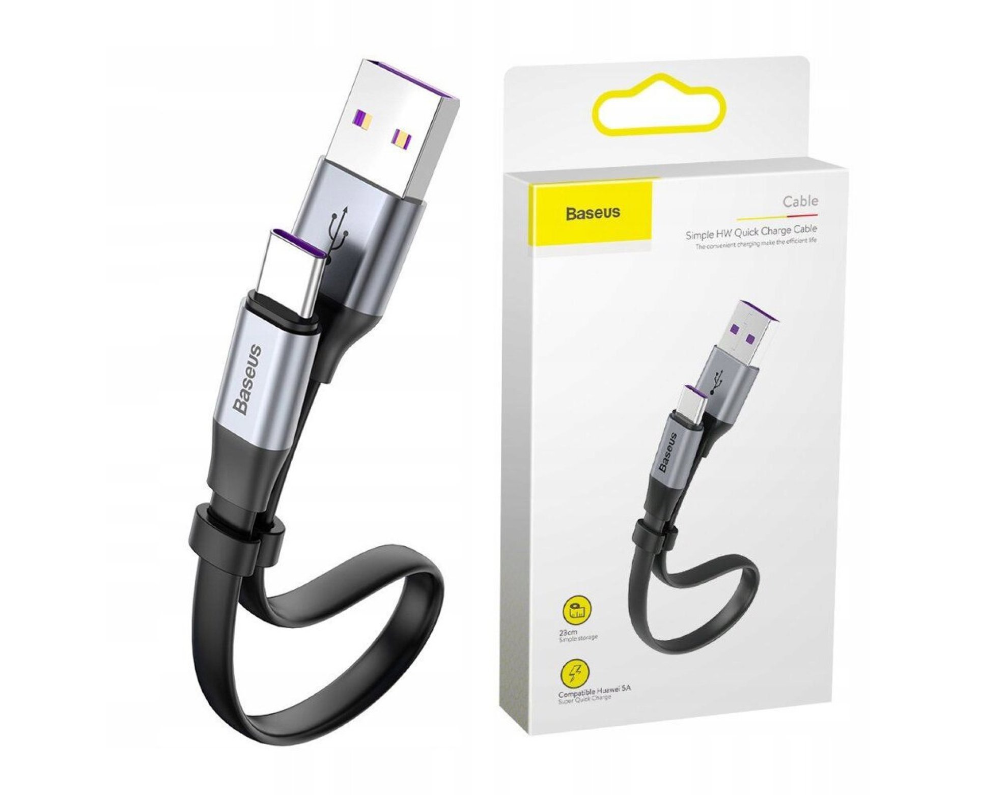 Kabel USB - USB-C BASEUS Simple Super Charge 0.23 m Szary