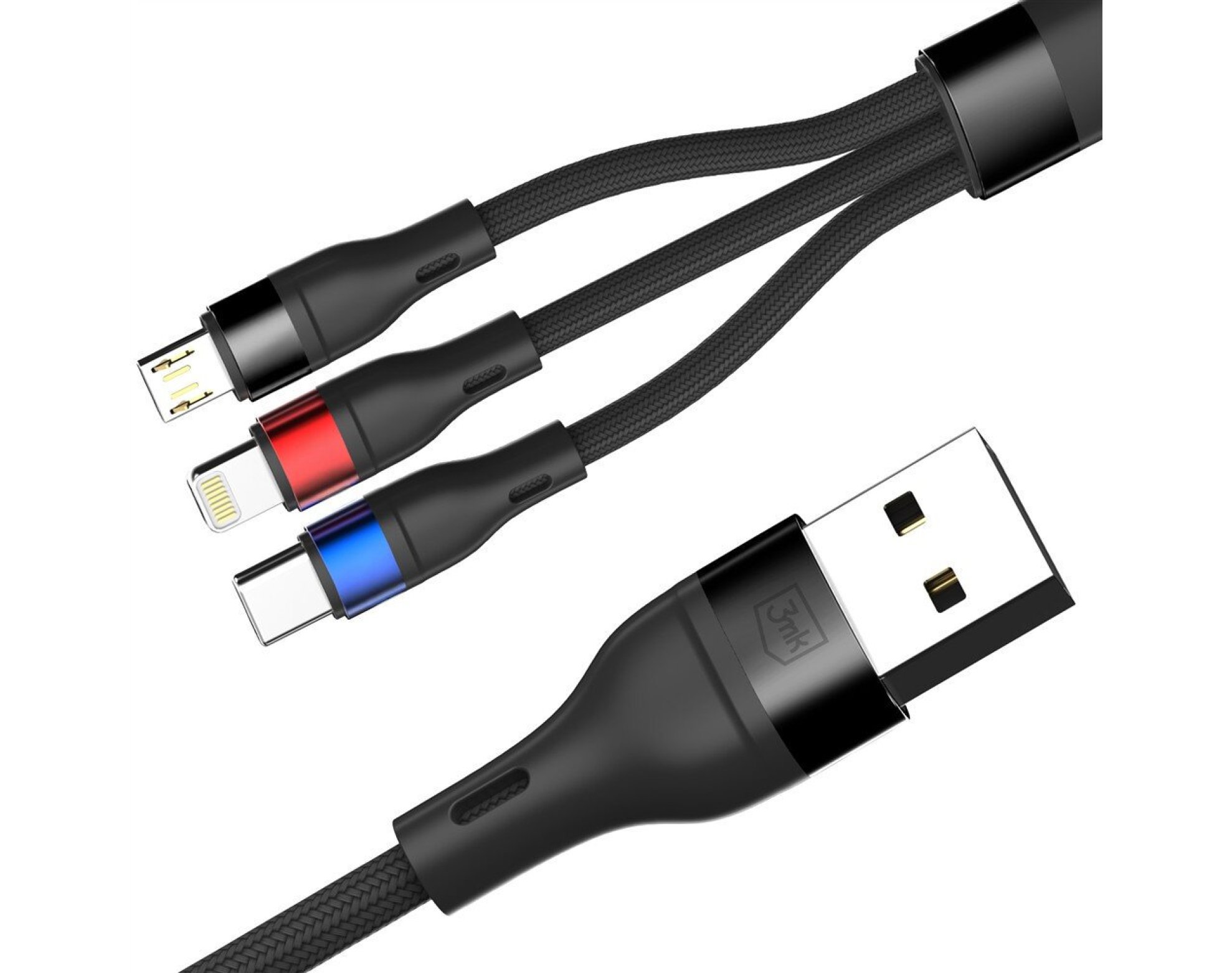 Kabel USB - USB-C/Lightning/Micro USB 3MK Hyper Cable N-Series 3w1 18W 1.2 m Czarny