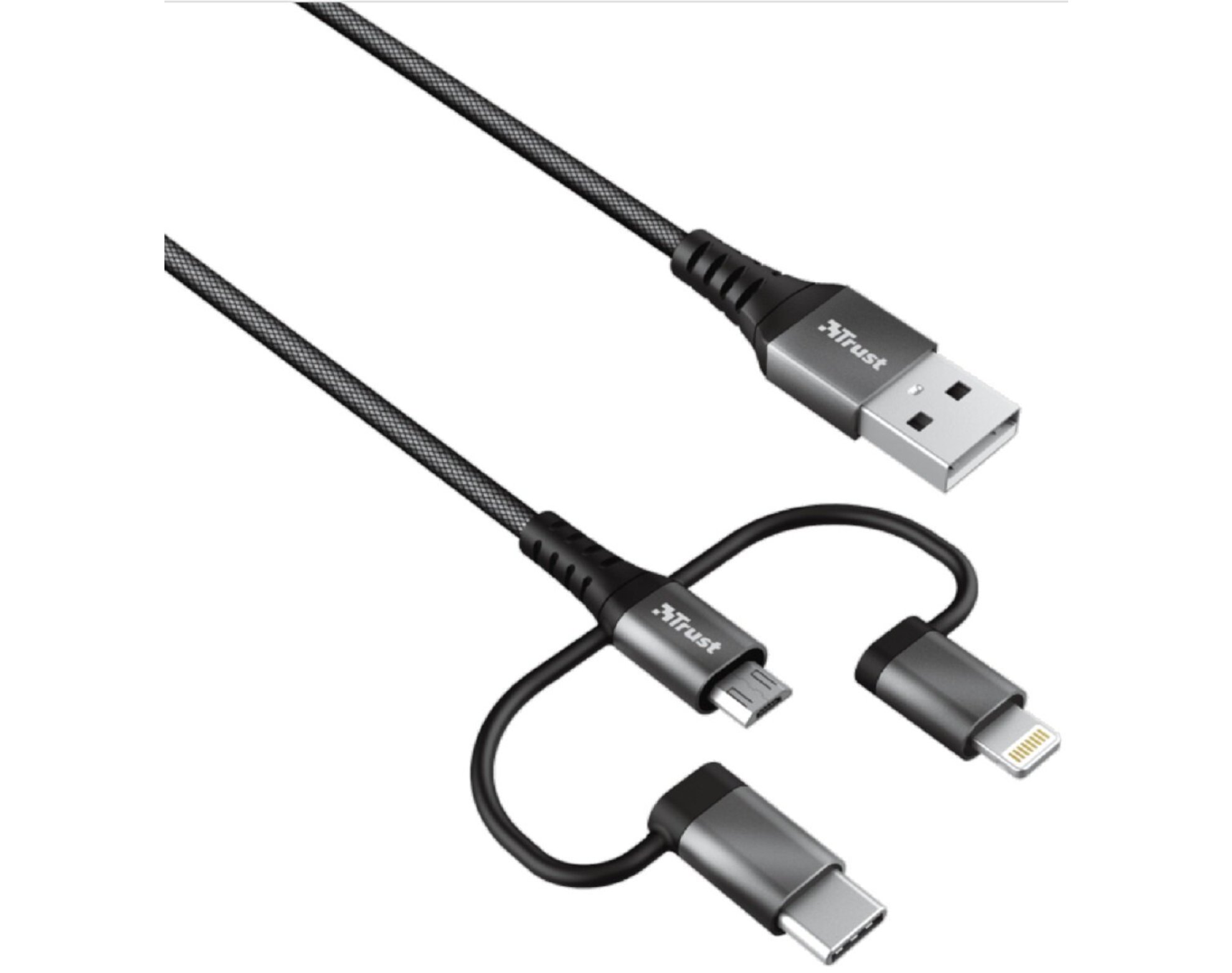 Kabel USB - USB-C/Lightning/Micro USB TRUST Keyla Strong 1m Czarny