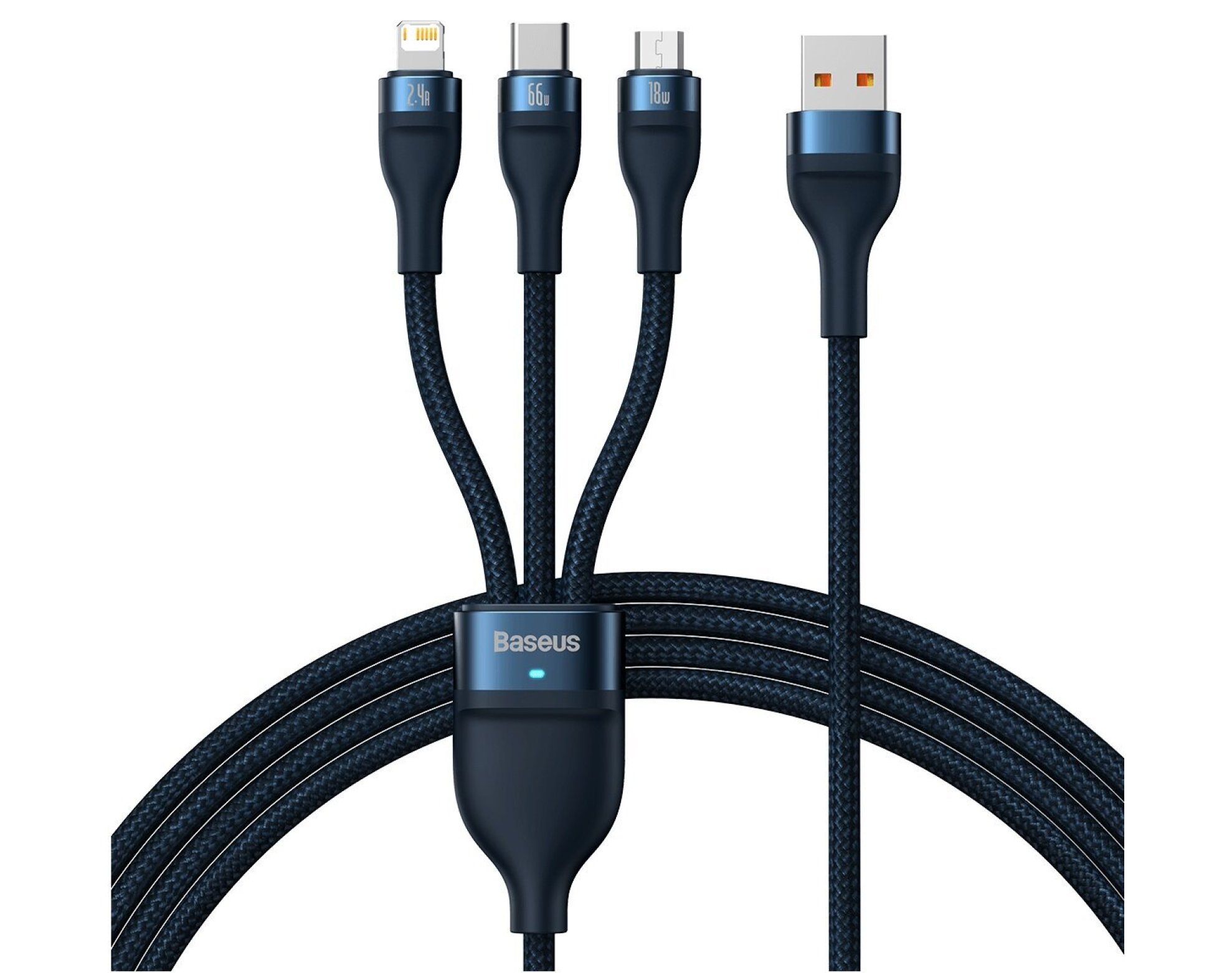 Kabel USB - USB-C/Micro USB/Lightning BASEUS Flash Series 2 66W 1.2 m Niebieski