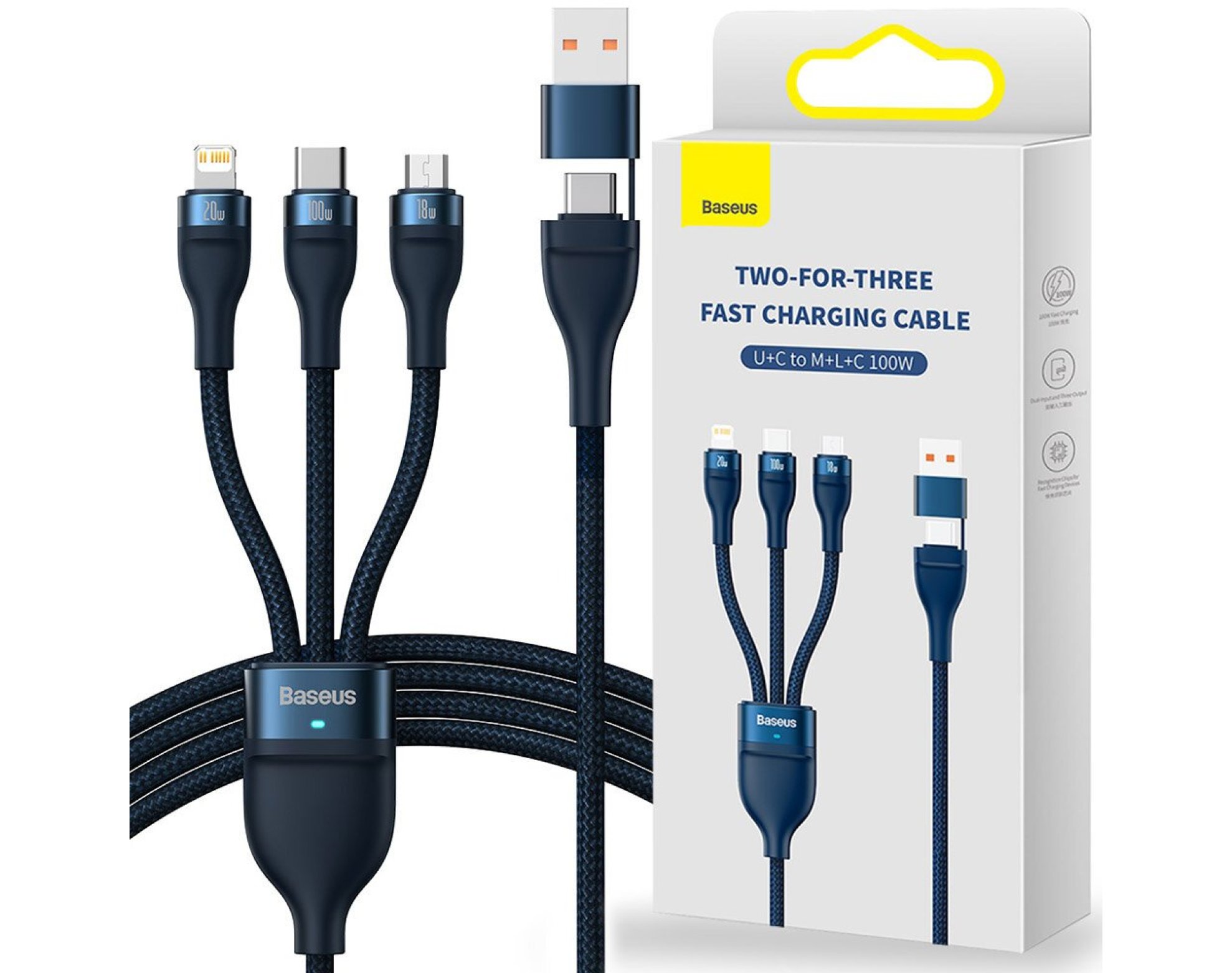 Kabel USB/USB-C - Micro USB/Lightning/USB-C BASEUS Flash II 100W 1.5 m Niebieski