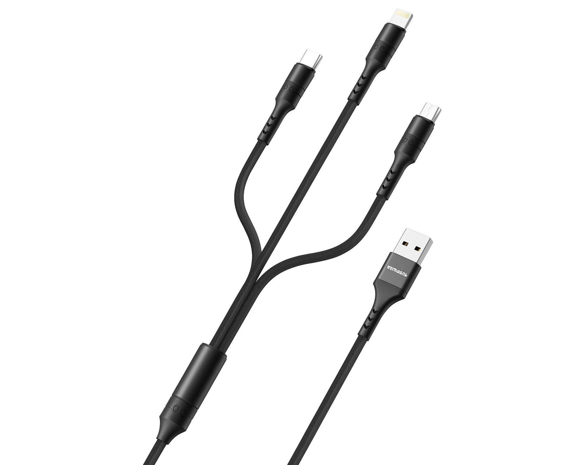 Kabel USB - USB-C/Micro USB/Lightning VEN-DENS VD-DCA01 3w1 1.2 m Czarny