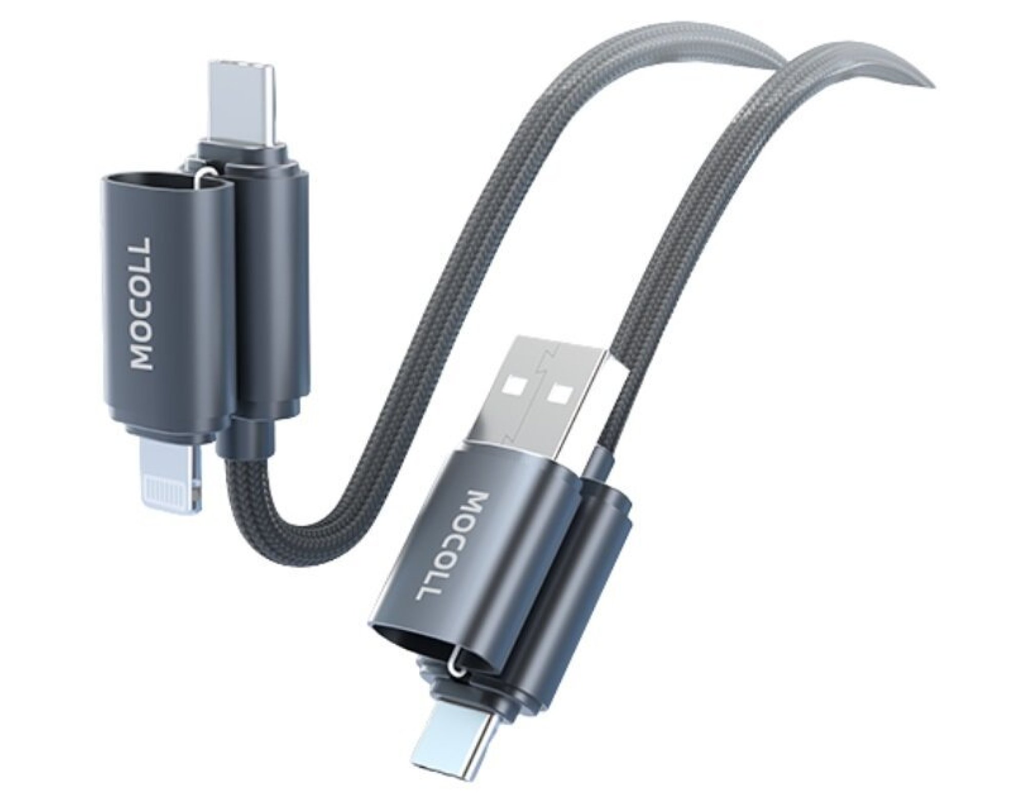 Kabel USB/USB-C - USB-C/Lightning MOCOLL Multi 4w1 60W 1.5 m Szary